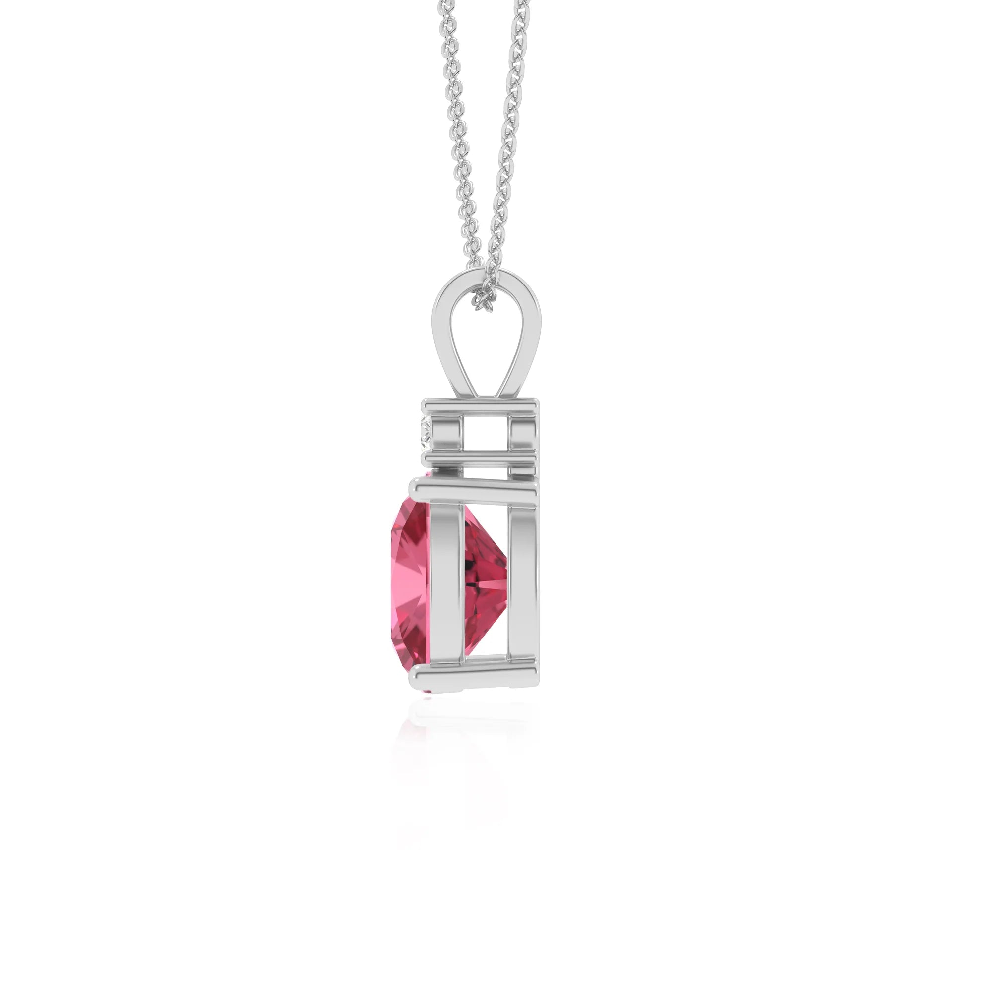 lab grown pink-tourmaline cushion solitaire v-bale necklaces in sterling silver 