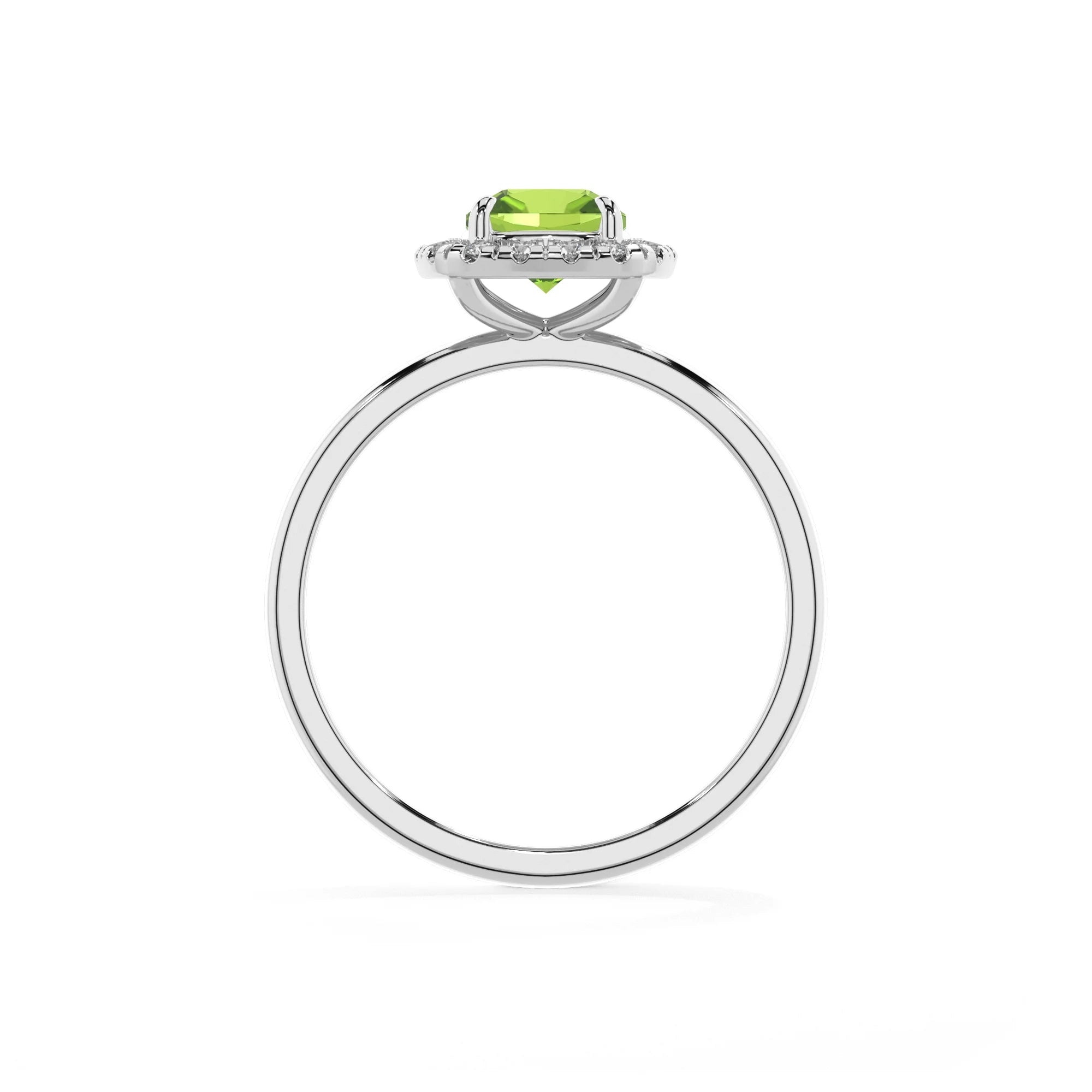 natural peridot cushion solitaire rings in platinum 