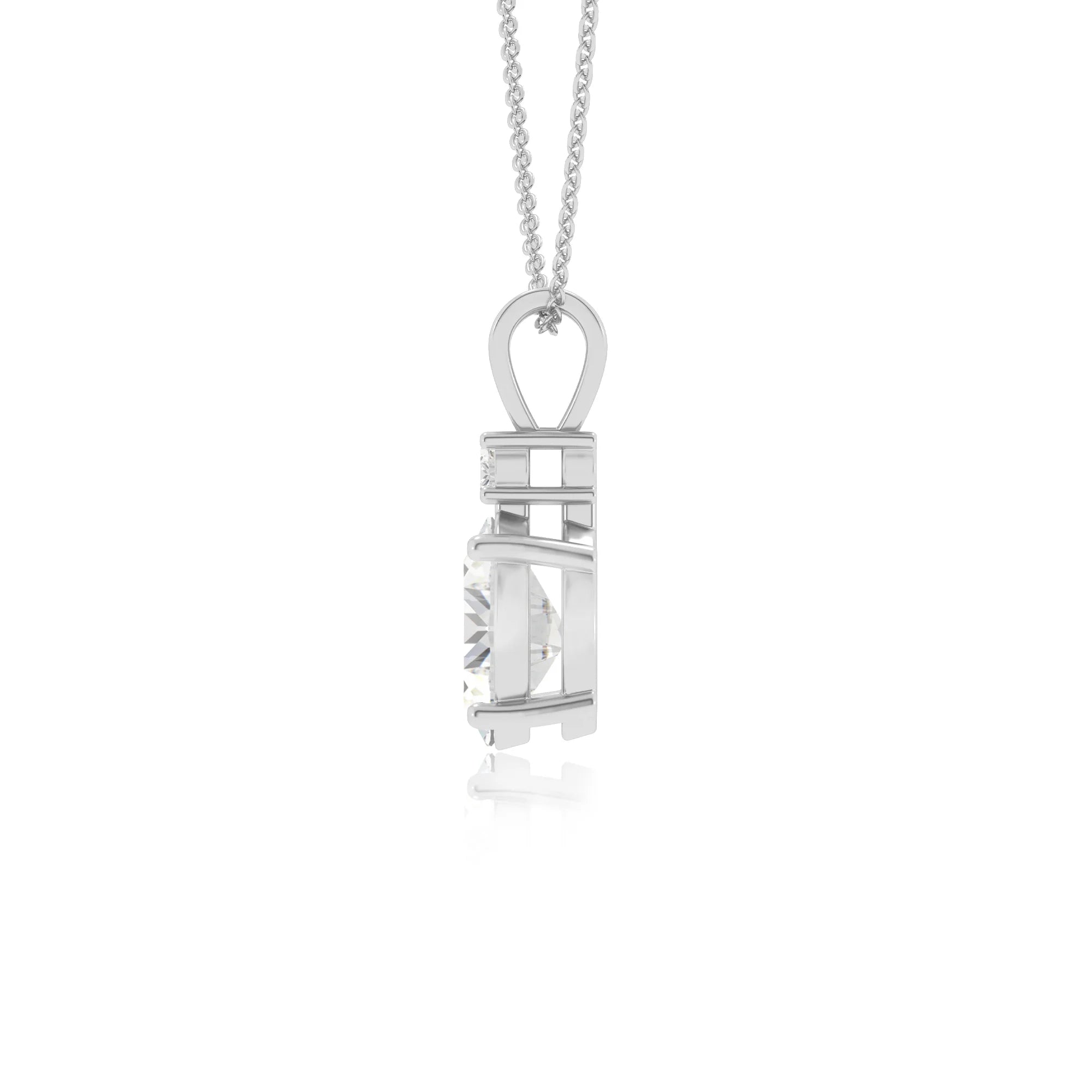lab grown moissanite oval solitaire v-bale necklaces in white gold 