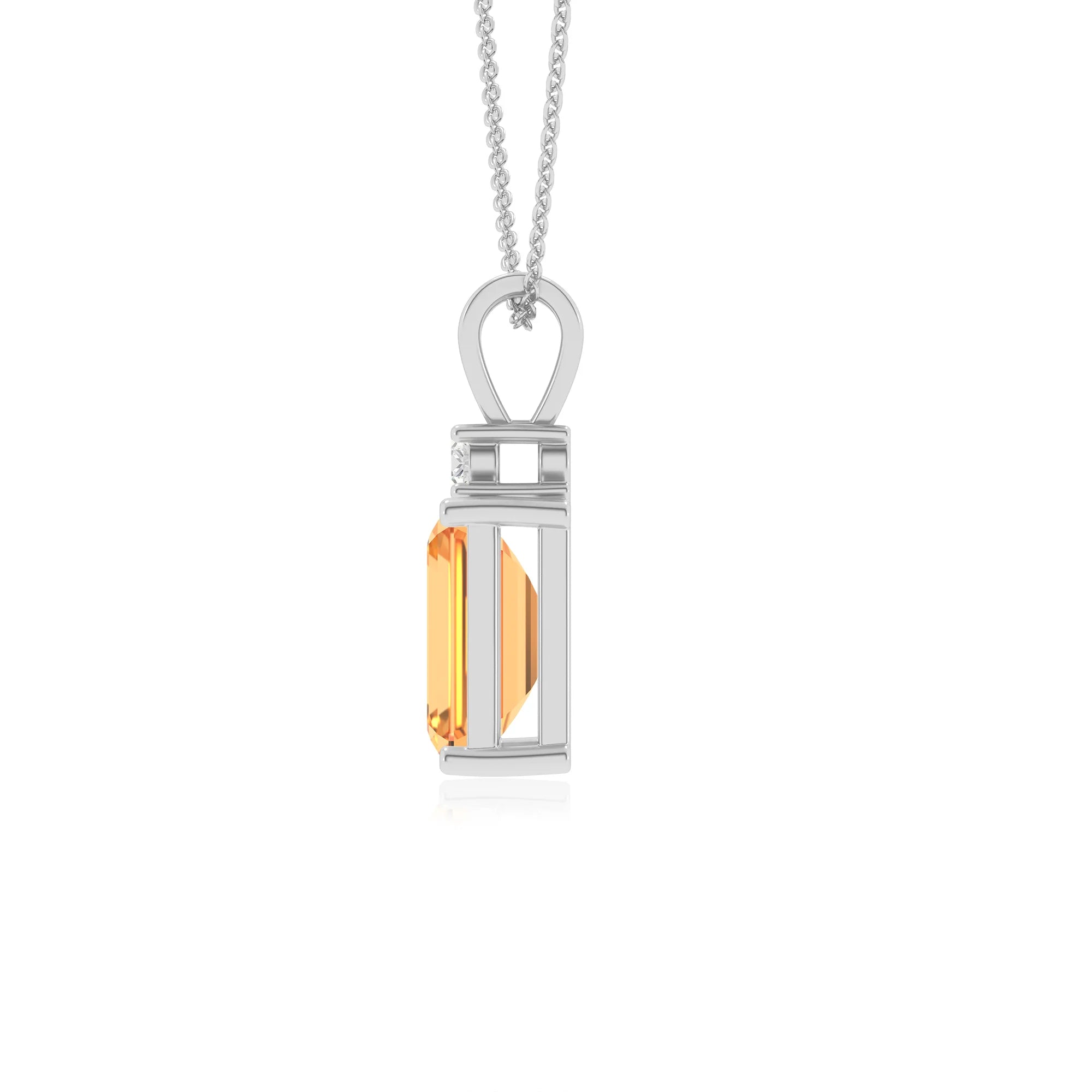 lab grown citrine emerald cut solitaire v-bale necklaces in white gold 