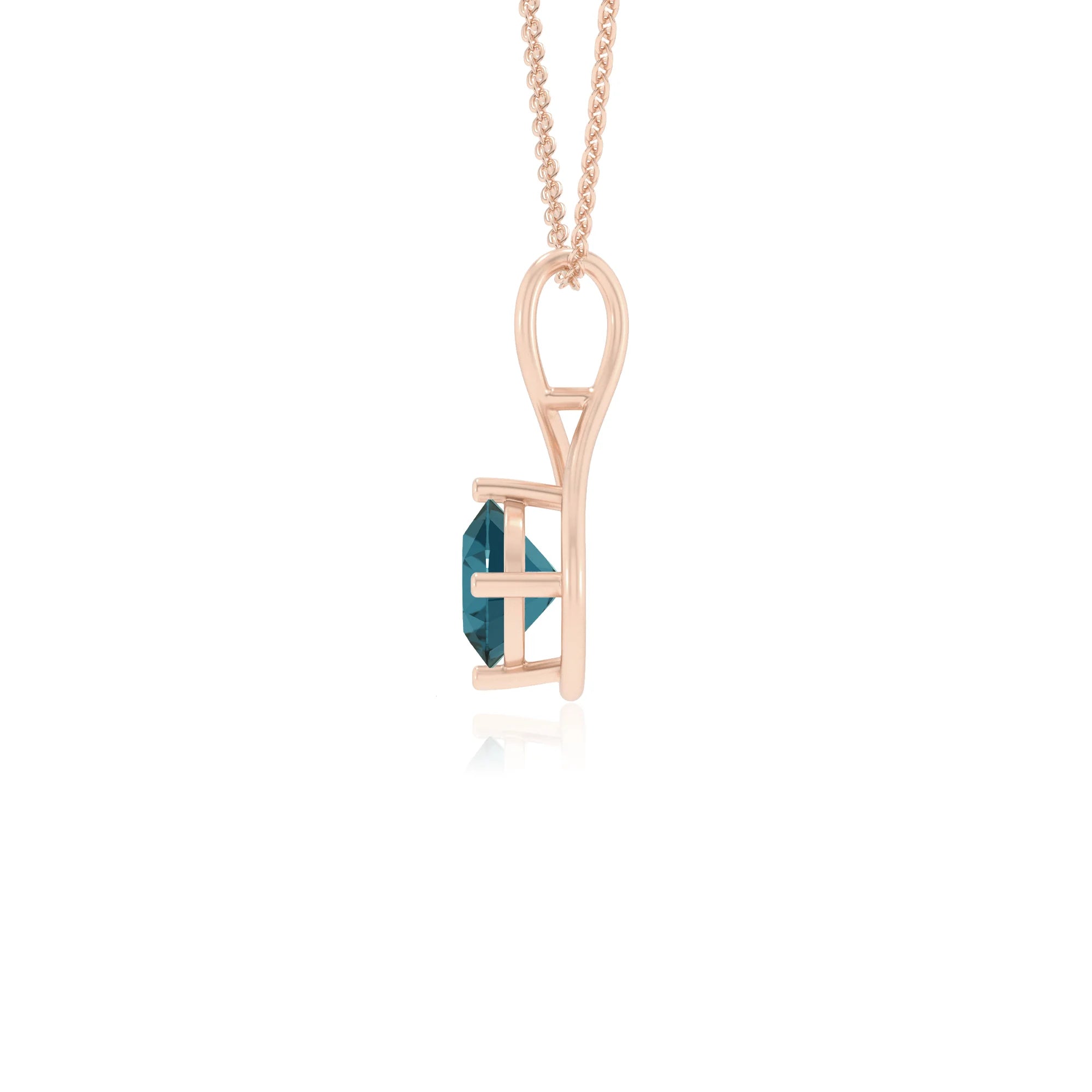 natural london-blue-topaz round solitaire necklaces in rose gold 
