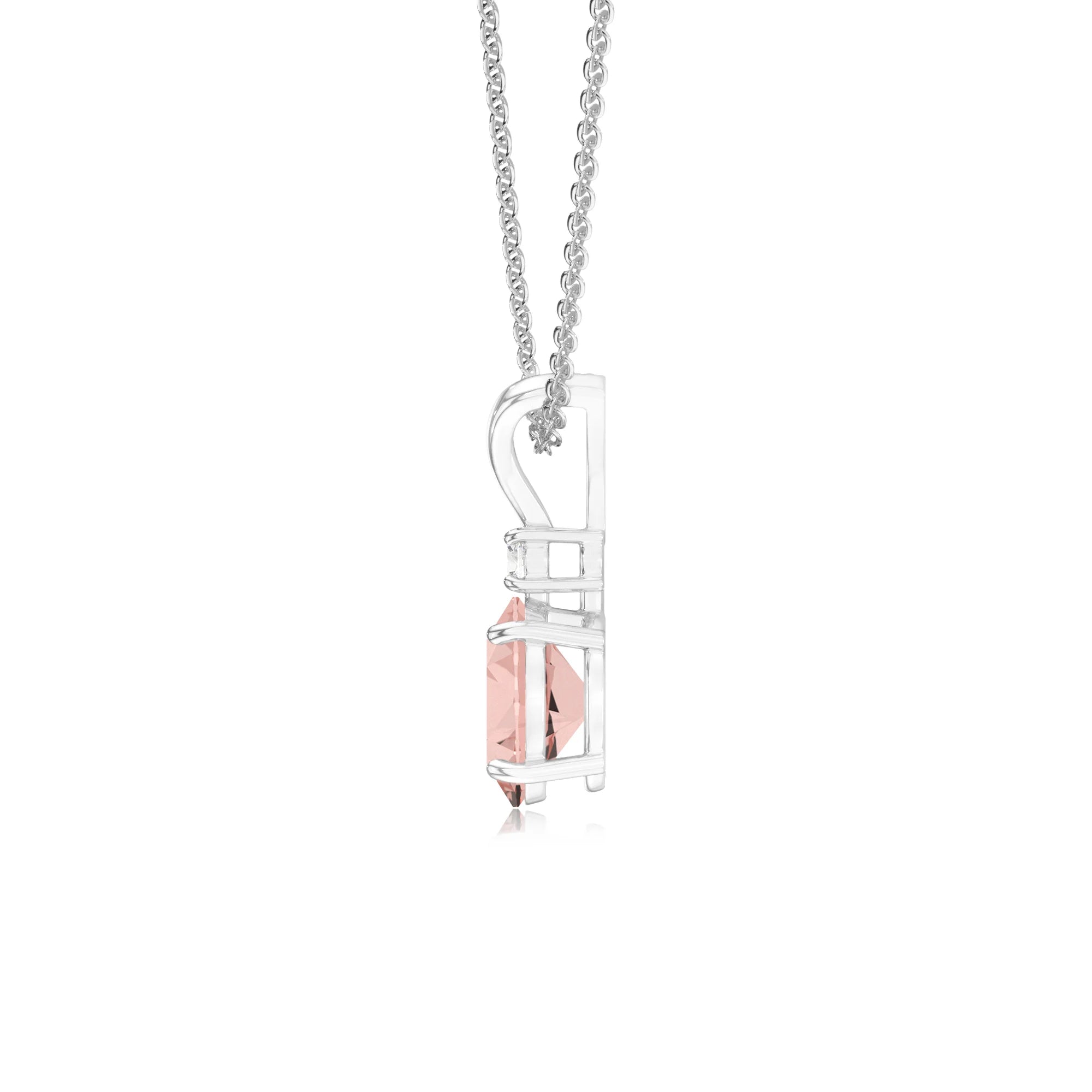 lab grown morganite oval solitaire v-bale necklaces in platinum 