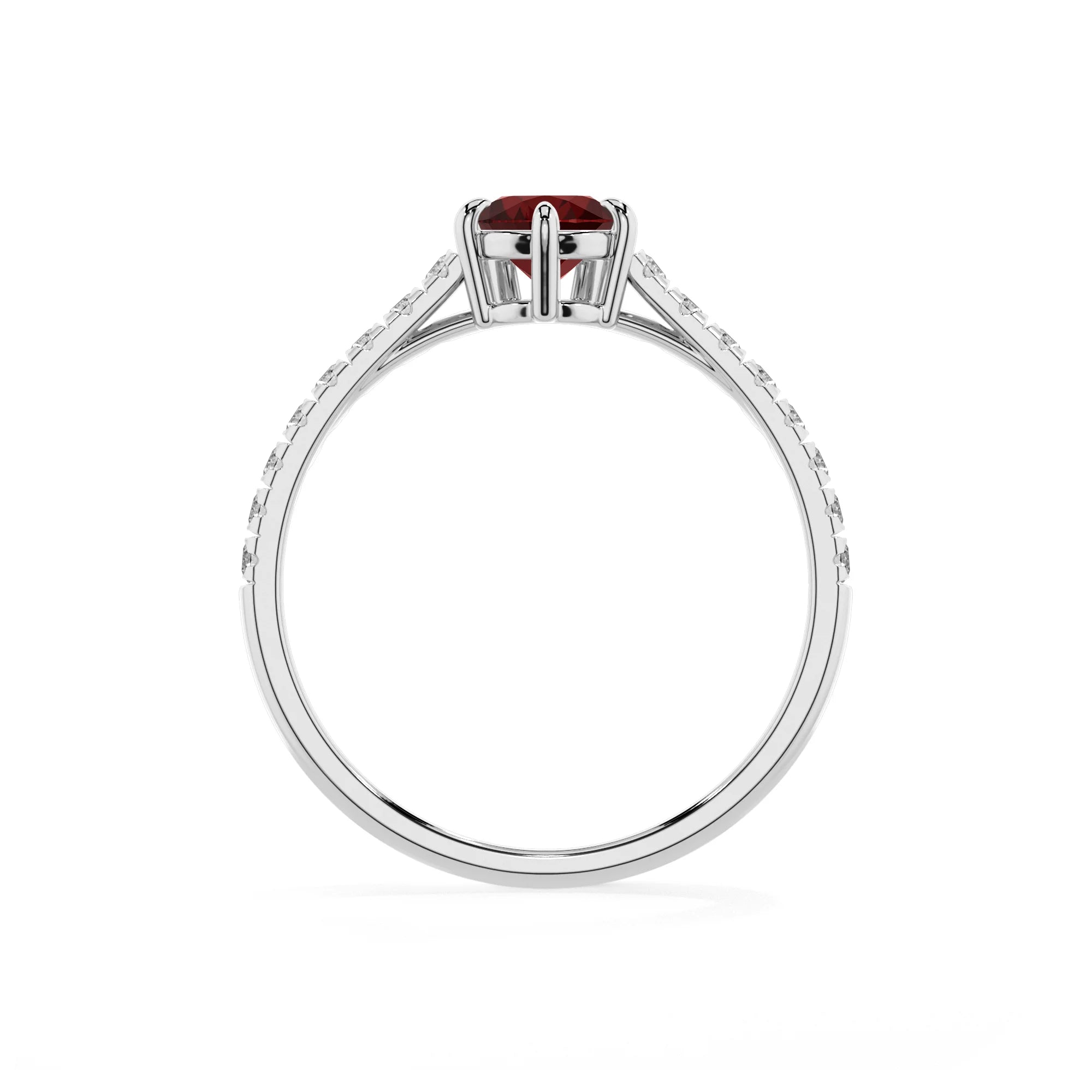 natural garnet pear half eternity solitaire engagement rings in white gold 