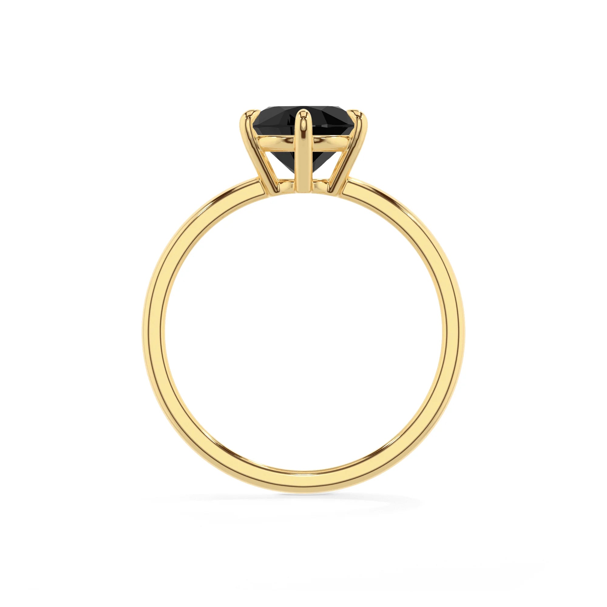 natural black-onyx round solitaire rings in yellow gold 