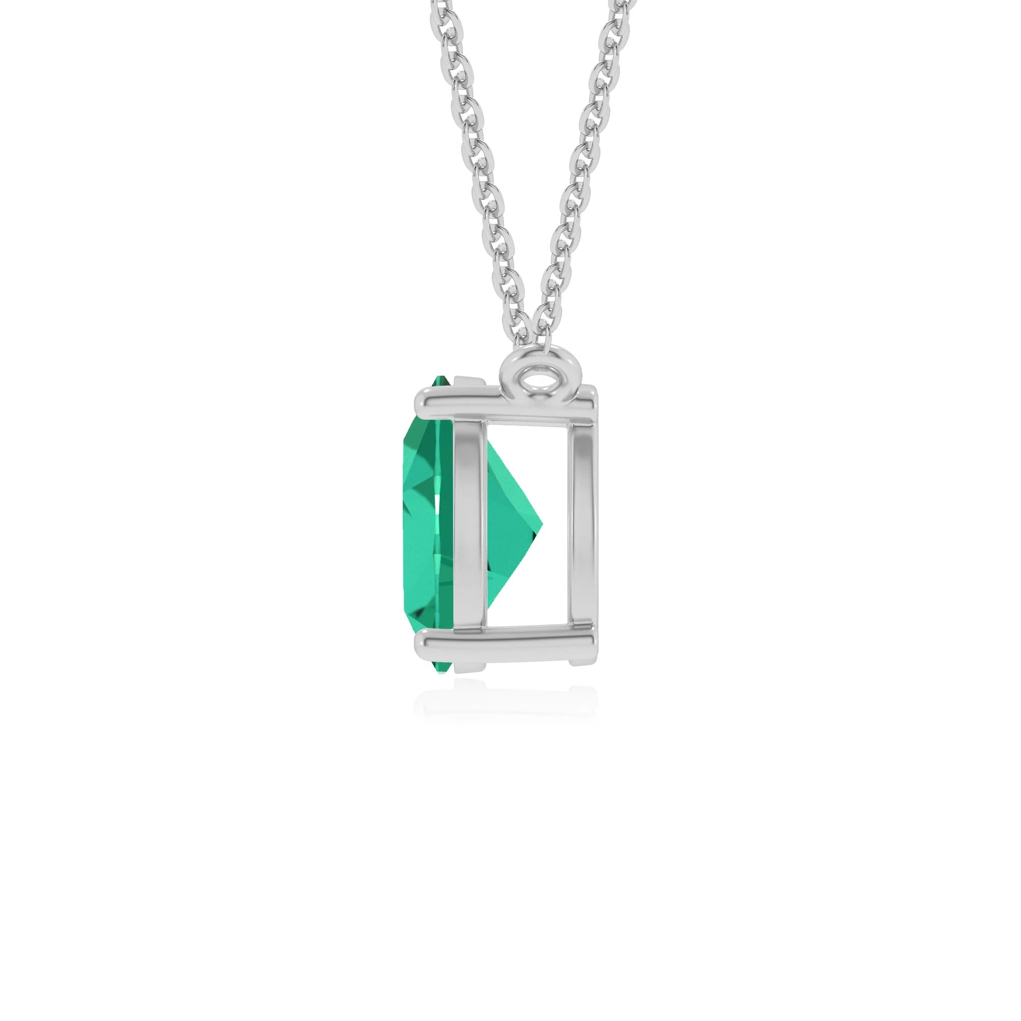 lab grown emerald oval solitaire v-bale necklaces in white gold 