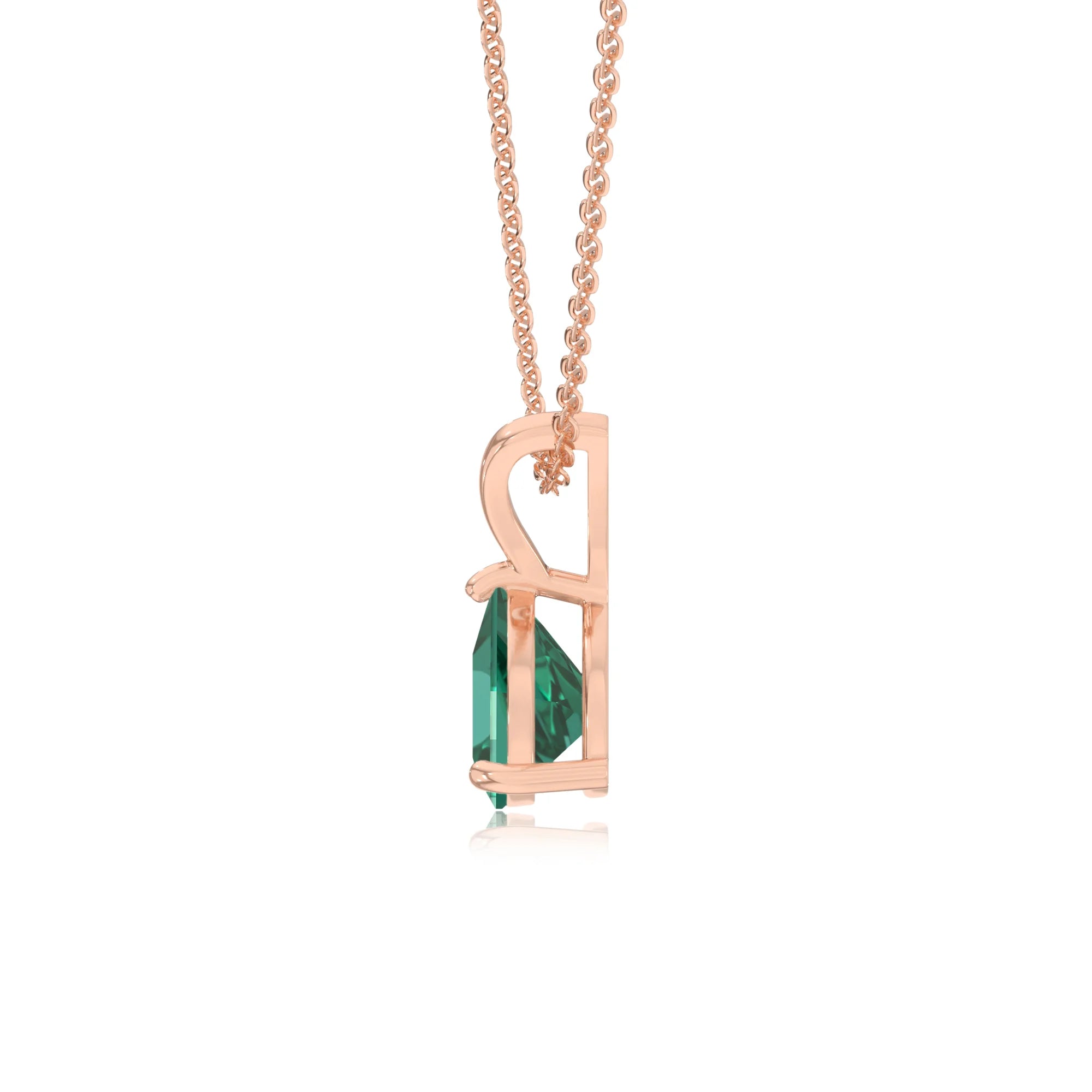 lab grown emerald trillion solitaire v-bale necklaces in rose gold 