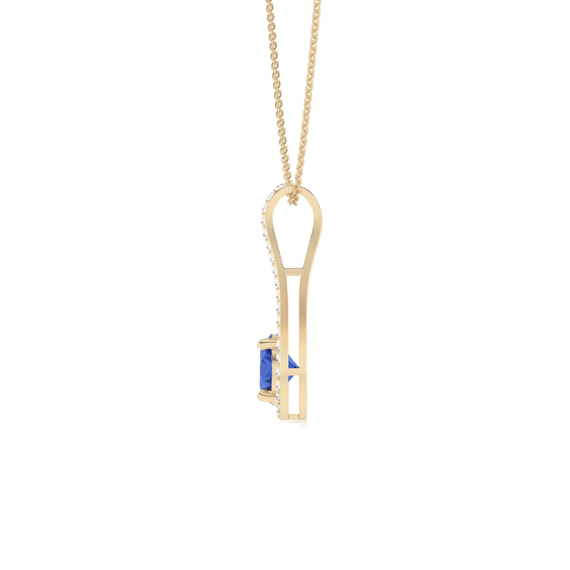 lab grown blue-sapphire round solitaire v-bale necklaces in yellow gold 