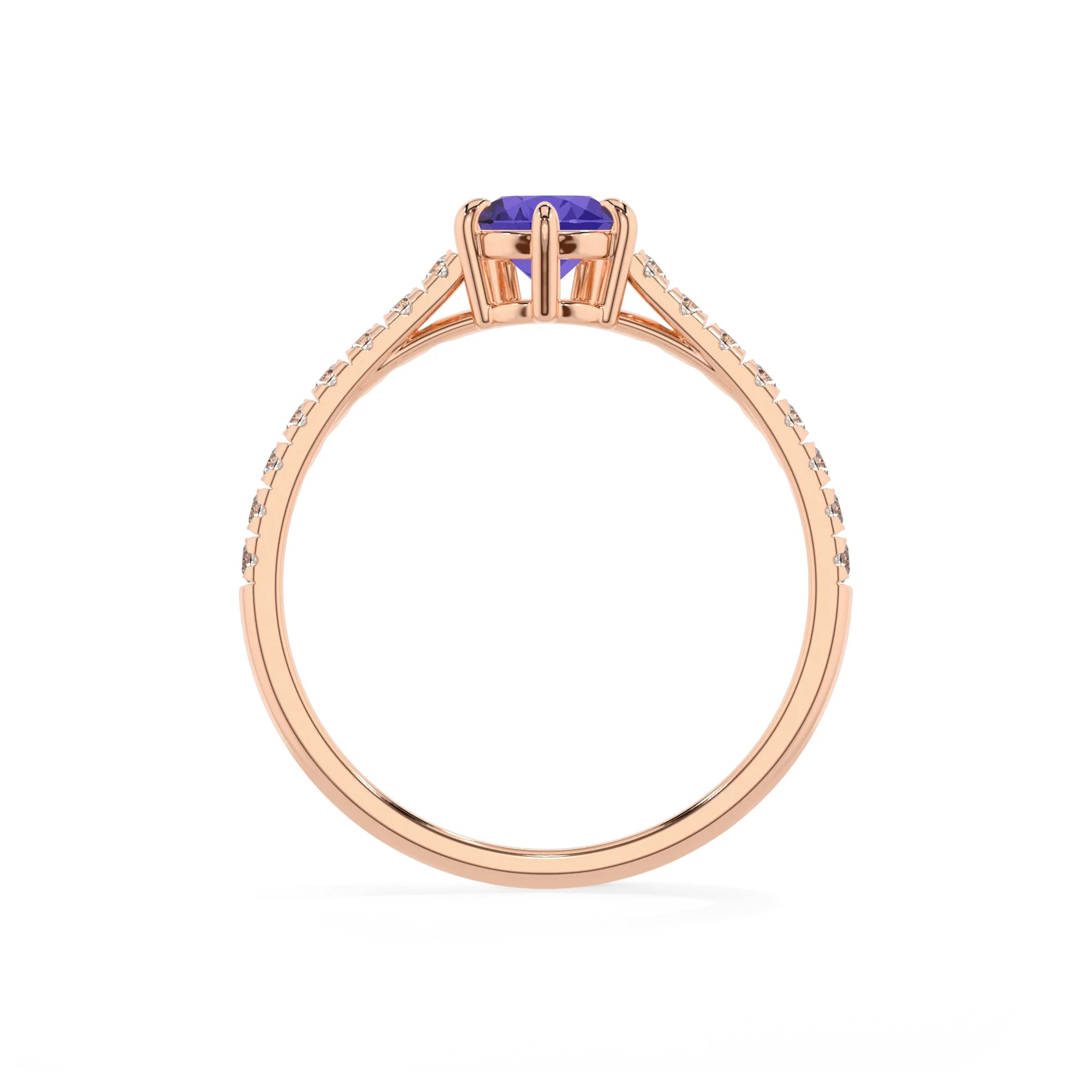 lab grown tanzanite pear half eternity solitaire engagement rings in rose gold 