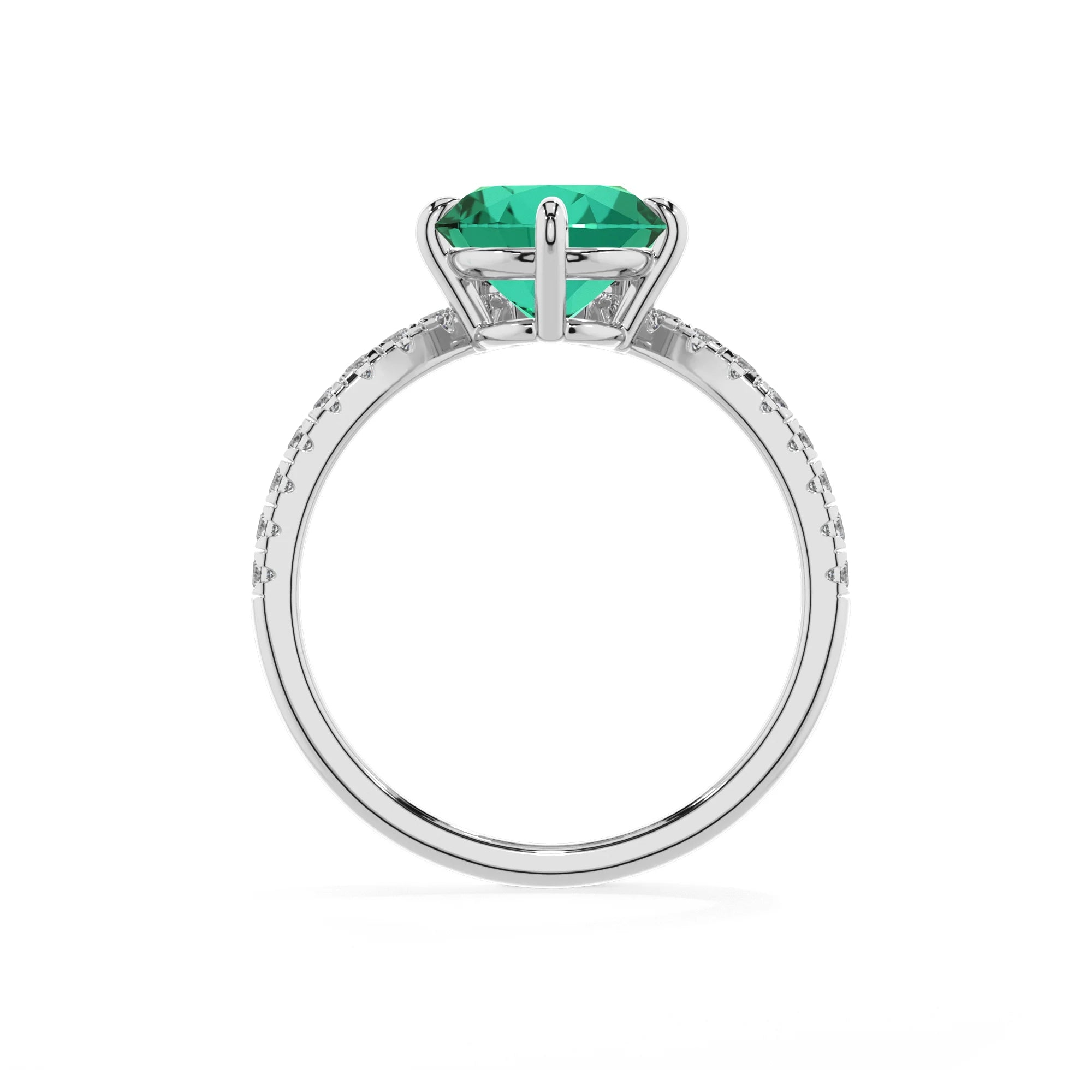 lab grown emerald round solitaire rings in sterling silver 
