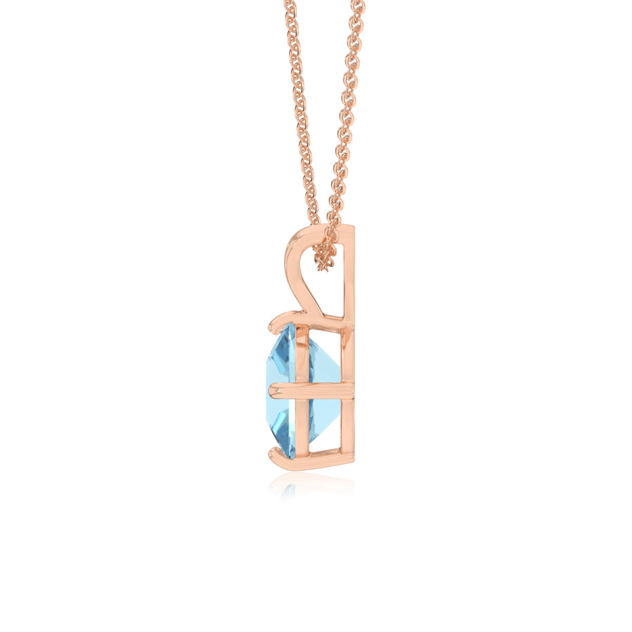 lab grown aquamarine cushion solitaire v-bale necklaces in rose gold 