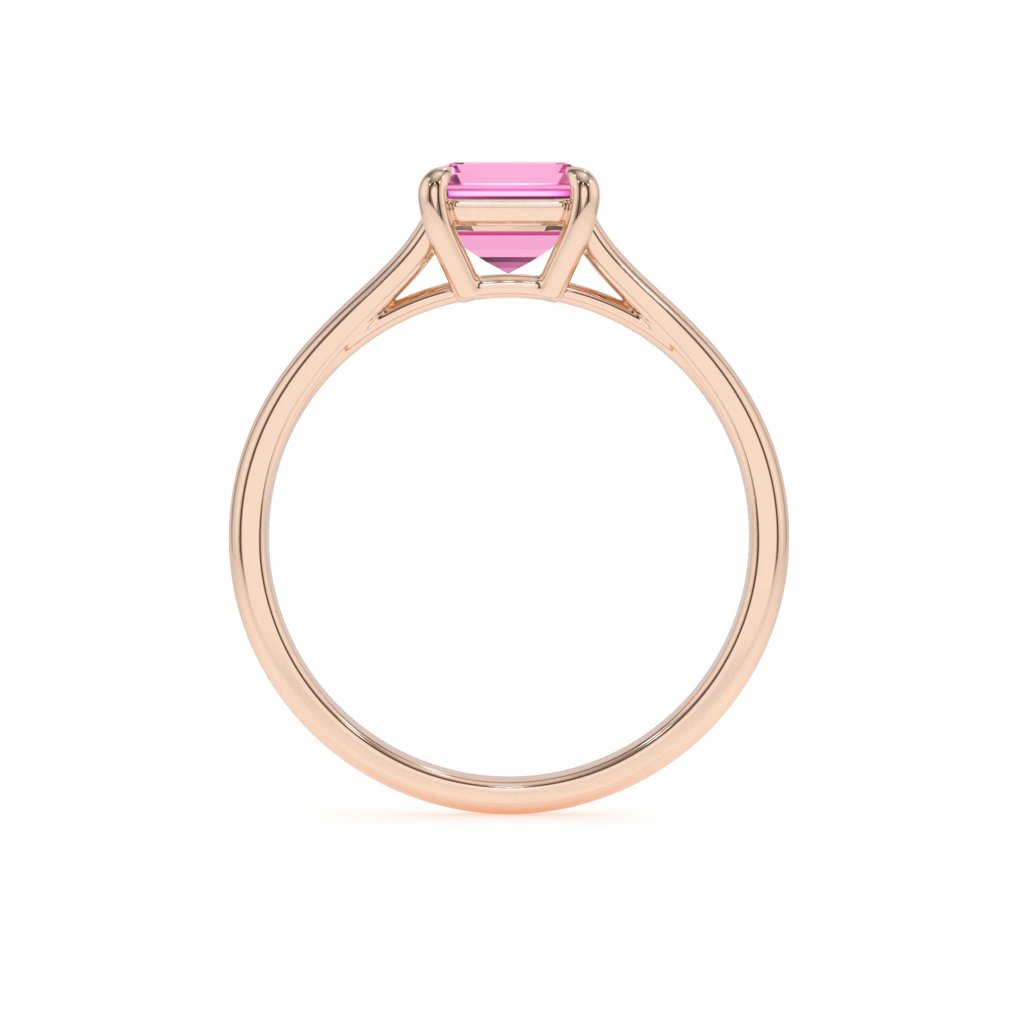 lab grown pink-sapphire emerald cut solitaire rings in rose gold 