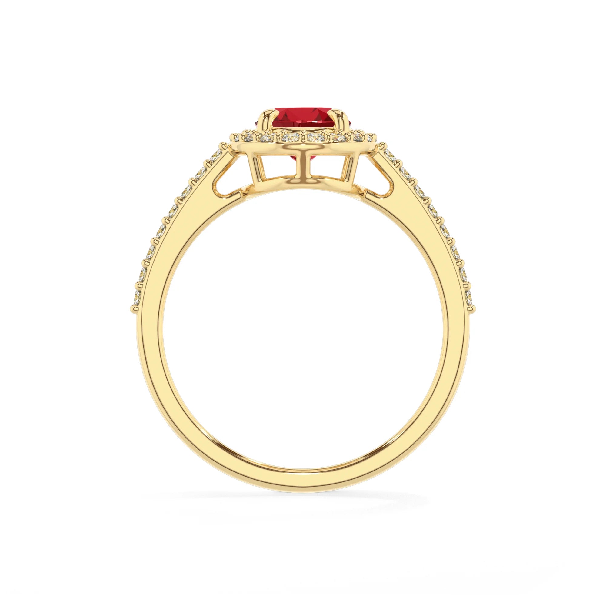 lab grown ruby oval solitaire rings in yellow gold 