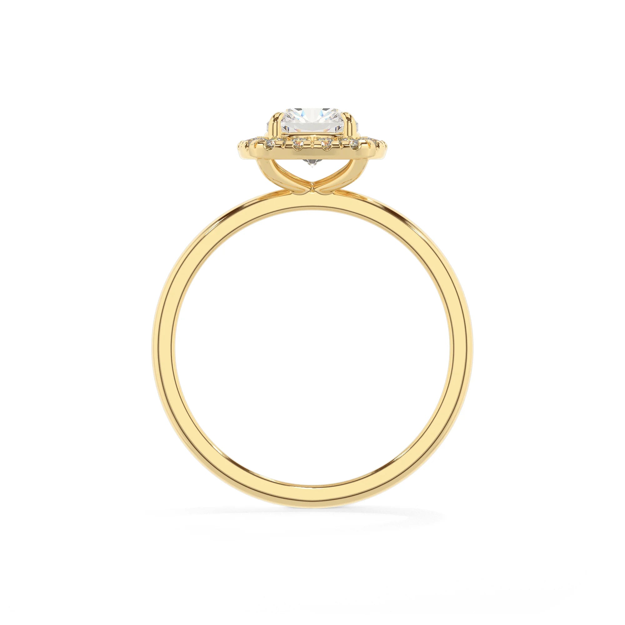 lab grown moissanite cushion solitaire rings in yellow gold 