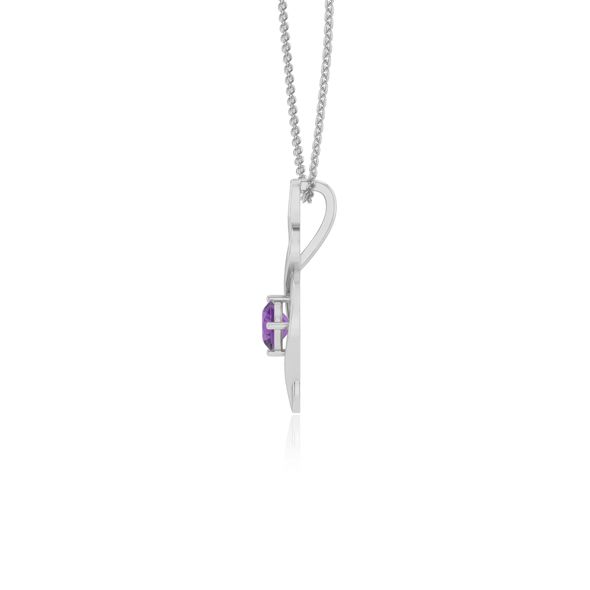lab grown amethyst round solitaire necklaces in white gold 
