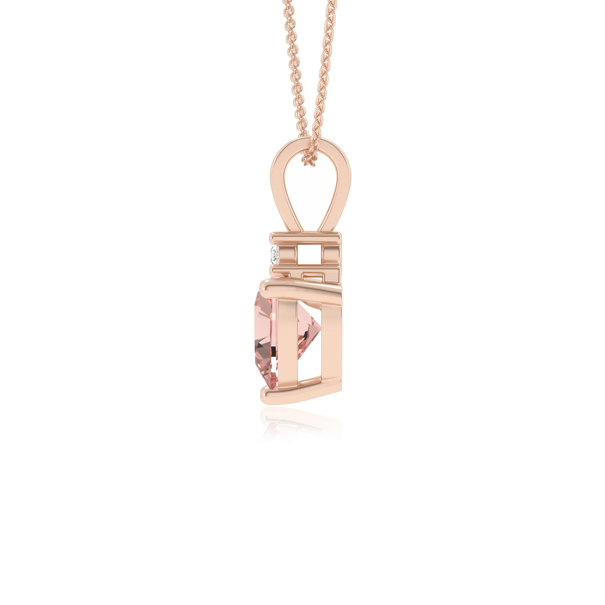 lab grown morganite heart solitaire v-bale necklaces in rose gold 