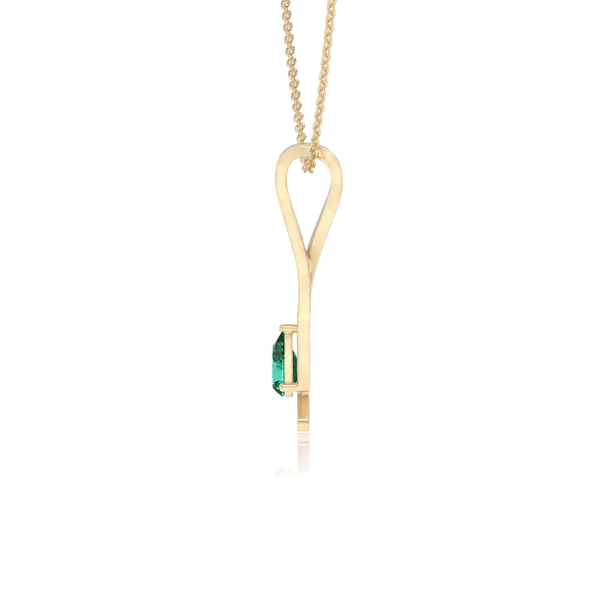 lab grown emerald pear solitaire necklaces in yellow gold 