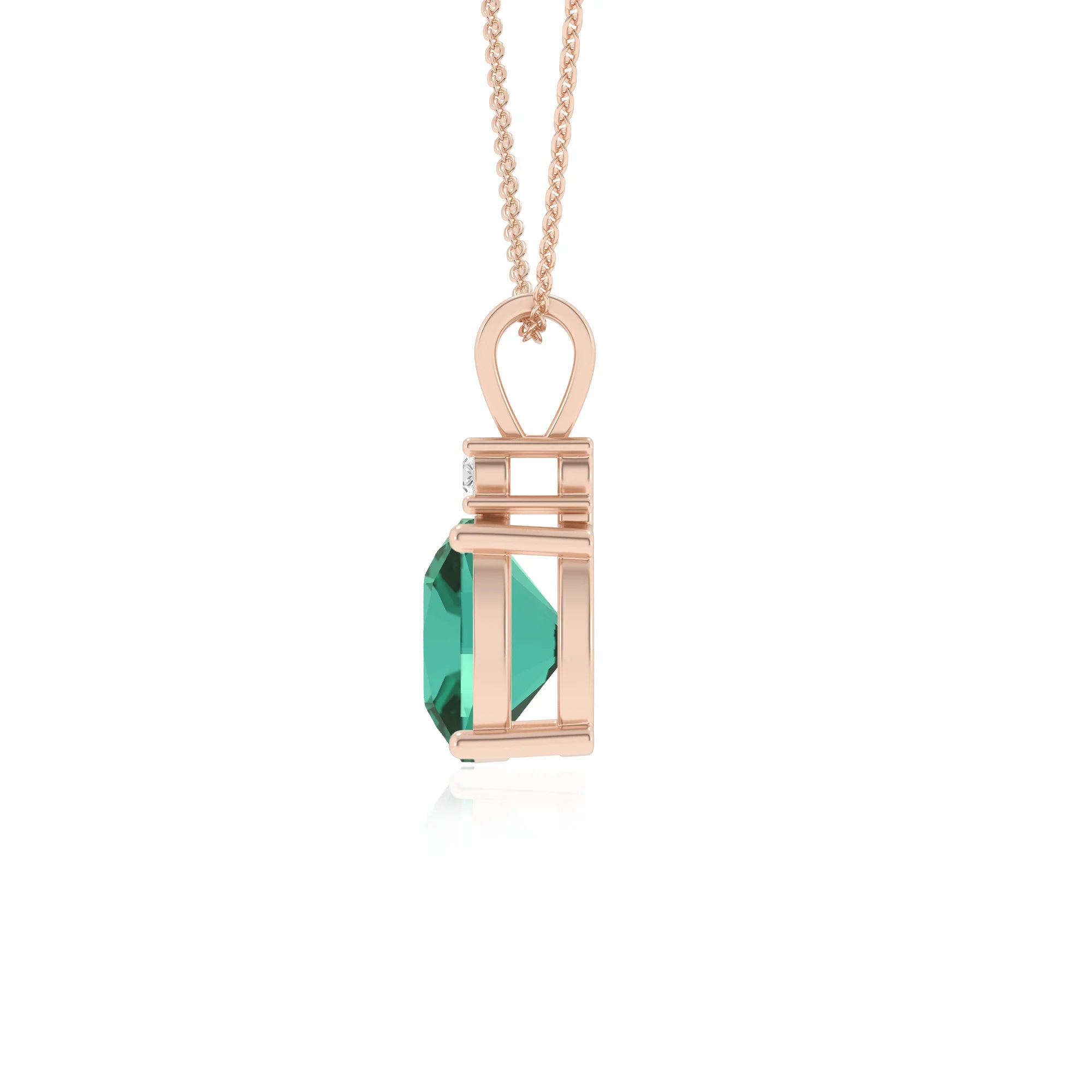 lab grown emerald cushion solitaire v-bale necklaces in rose gold 