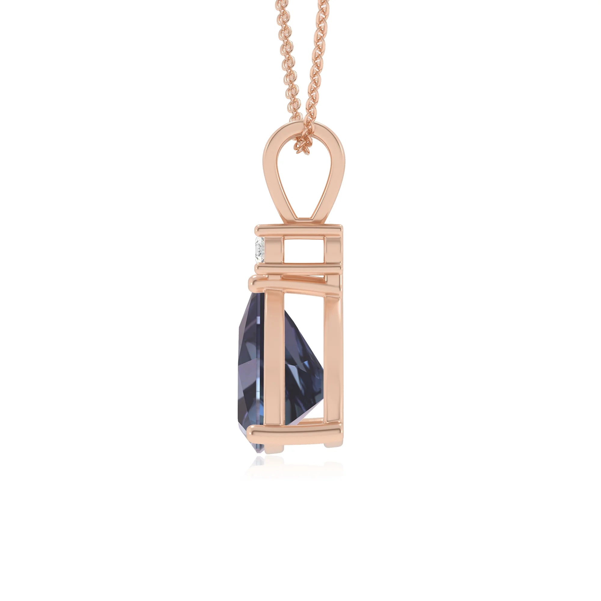 lab grown alexandrite trillion solitaire v-bale necklaces in rose gold 