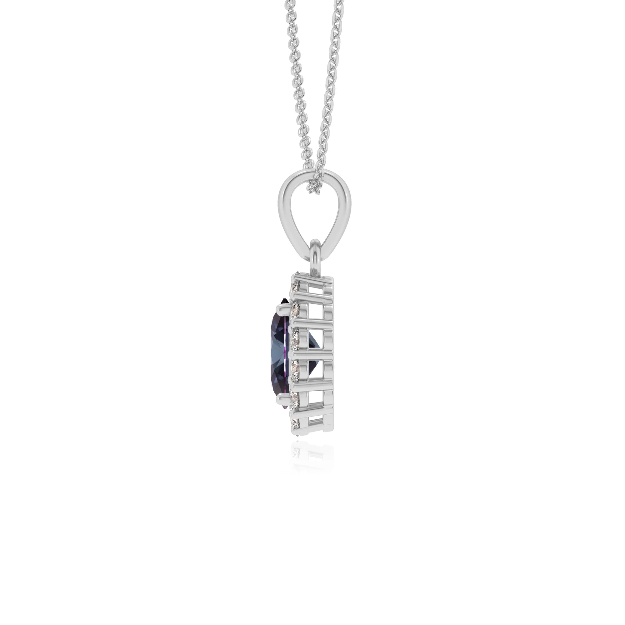 lab grown alexandrite oval solitaire necklaces in white gold 