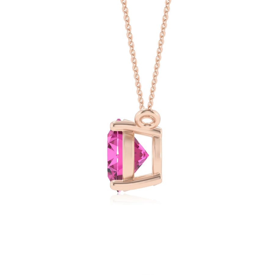 lab grown pink-sapphire oval solitaire necklaces in rose gold 
