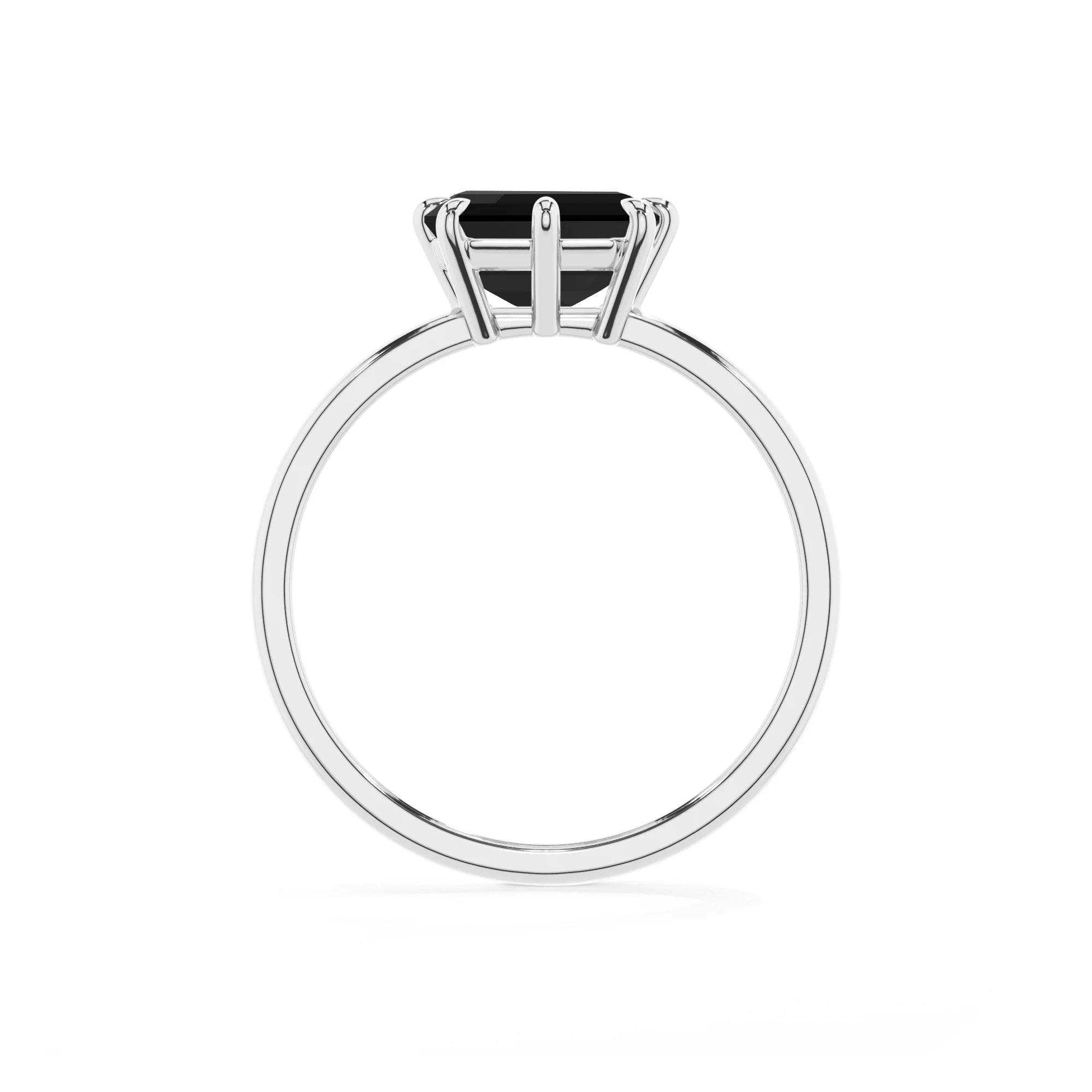 natural black-onyx emerald cut solitaire rings in white gold 