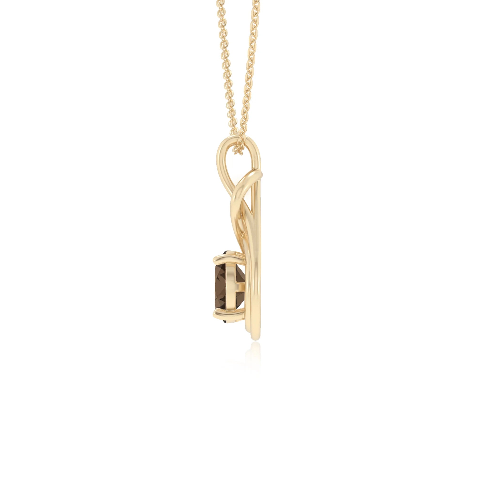 natural smoky-quartz round solitaire necklaces in yellow gold 