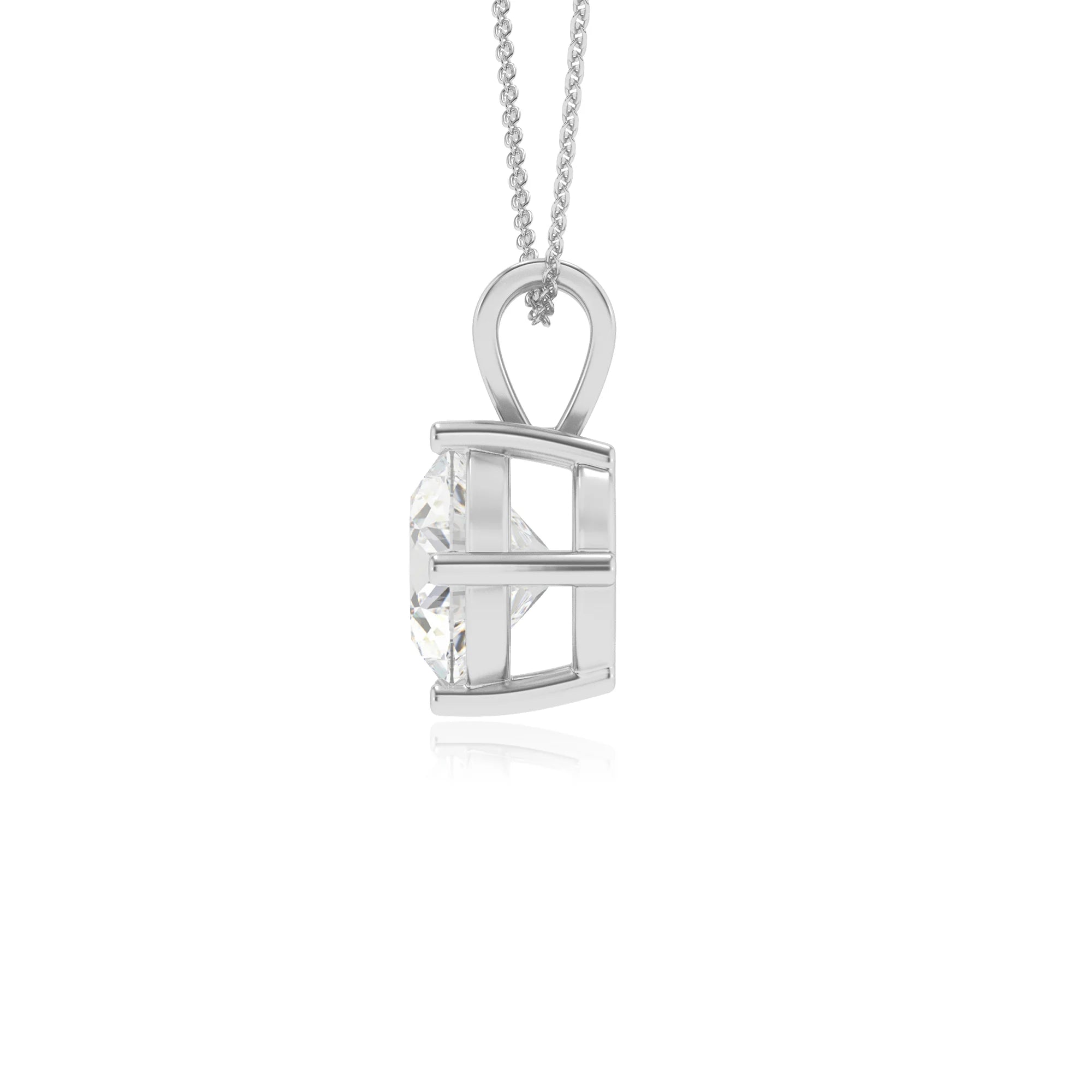 lab grown moissanite round solitaire v-bale necklaces in platinum 