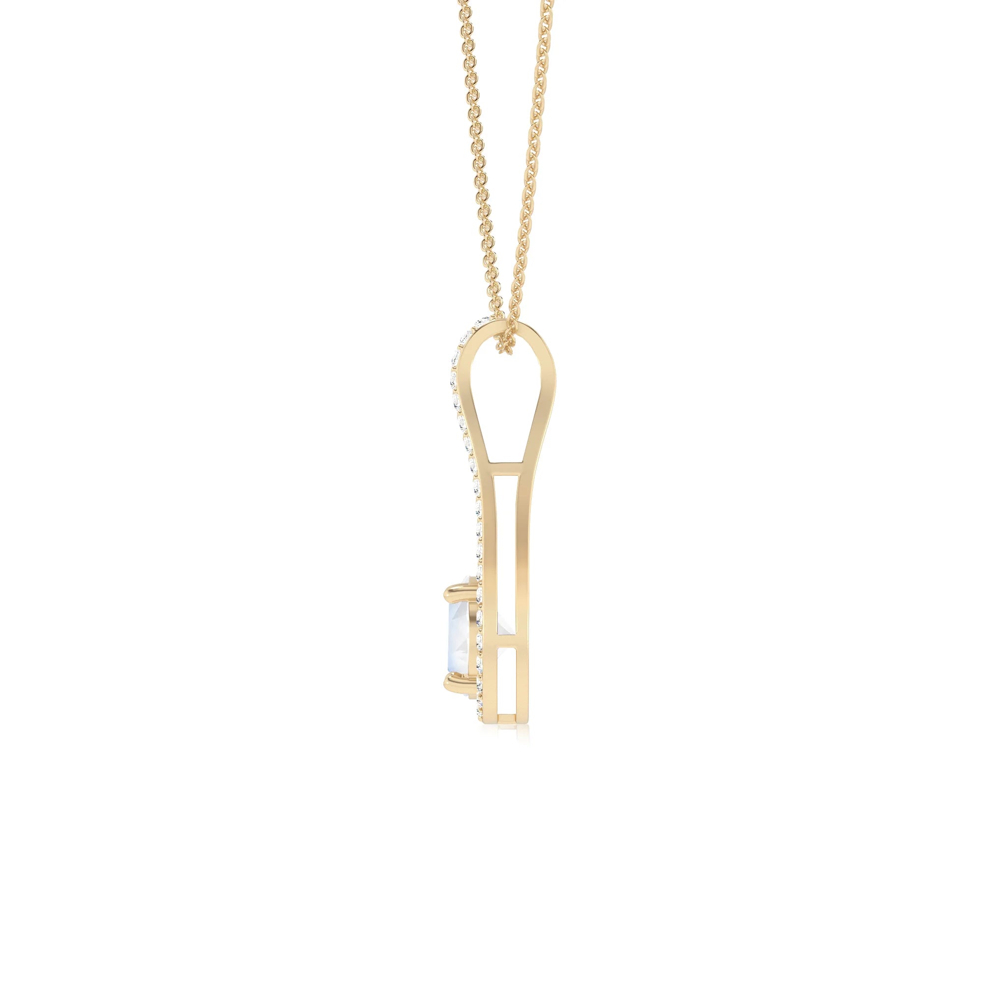 natural rainbow-moonstone round solitaire v-bale necklaces in yellow gold 