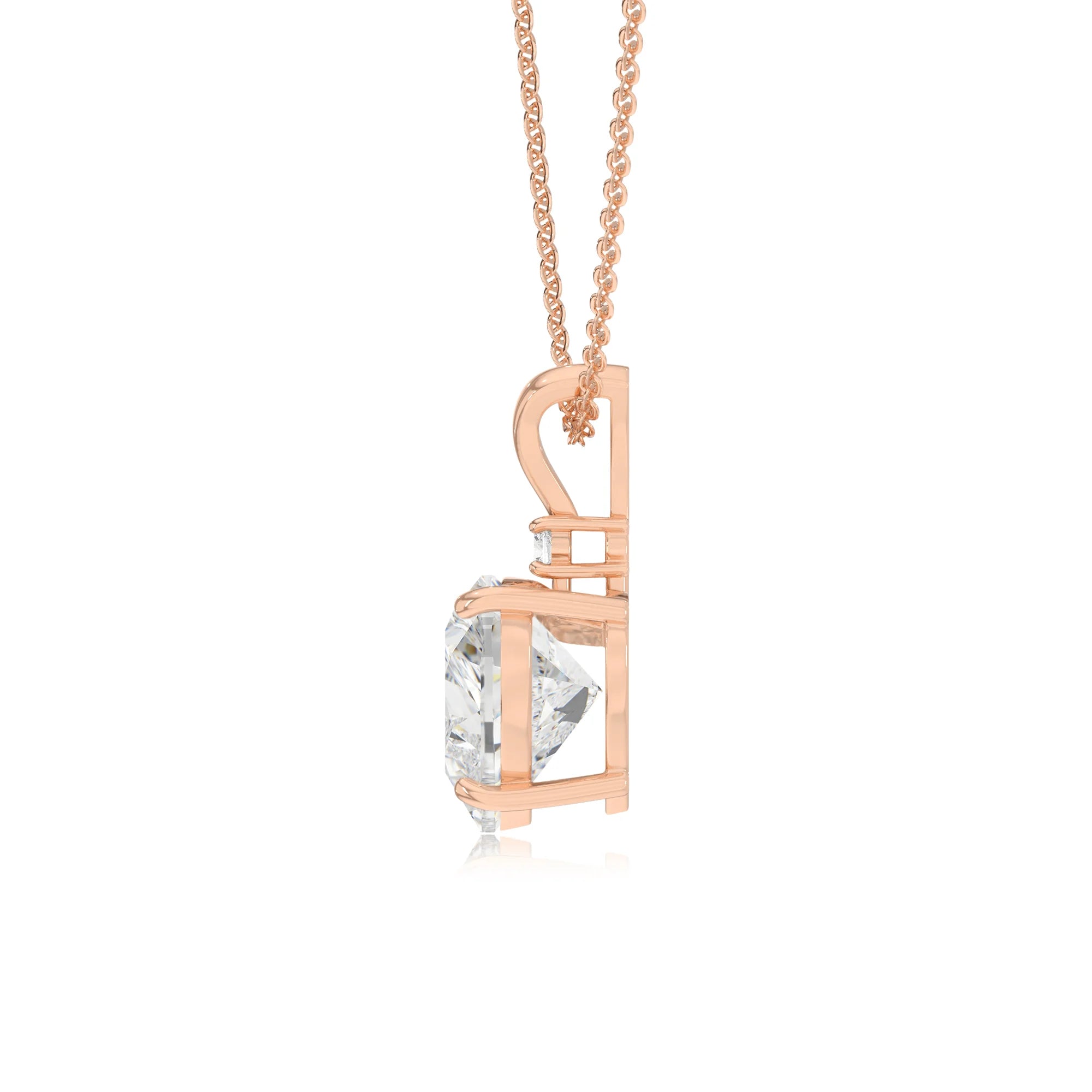 lab grown moissanite heart solitaire v-bale necklaces in rose gold 