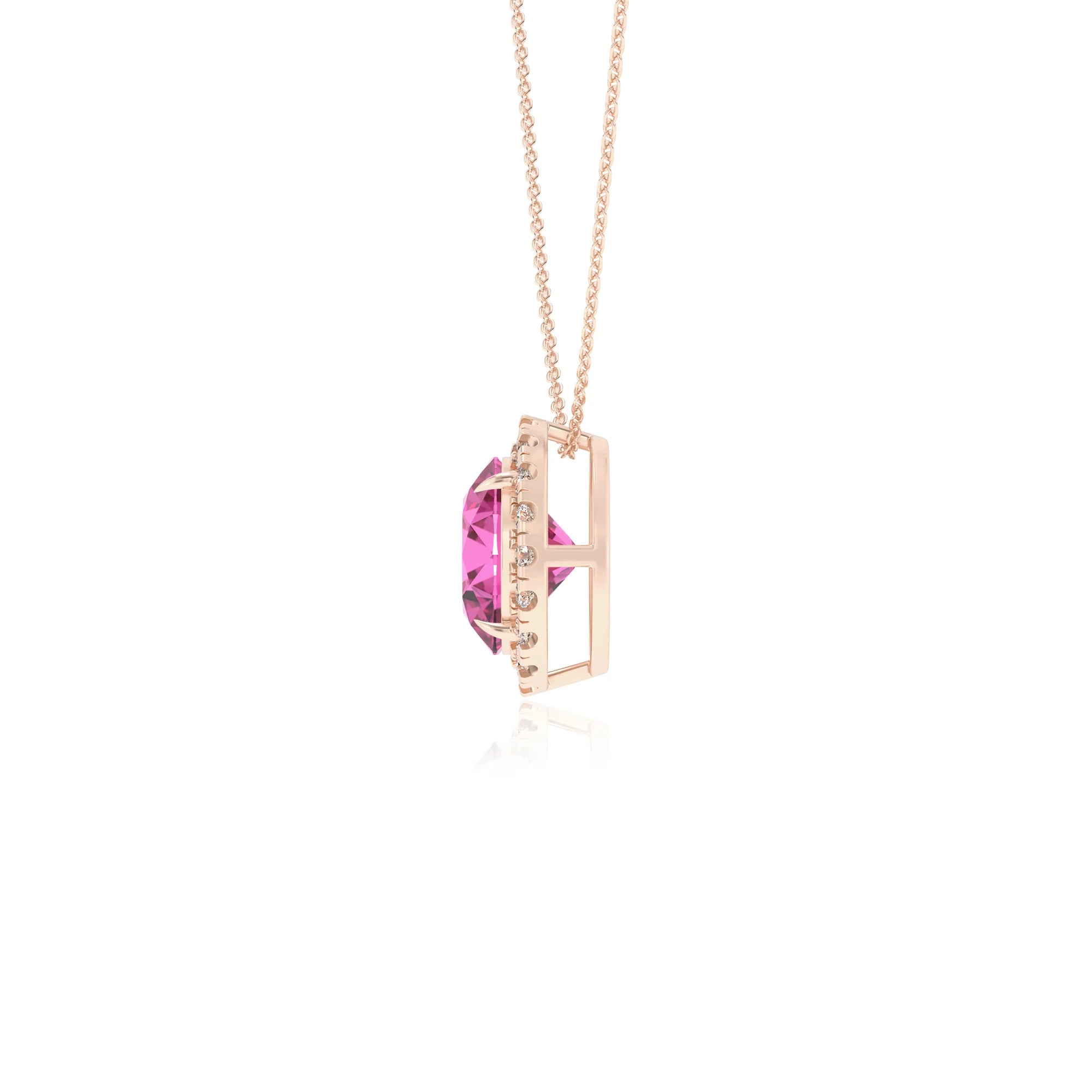 lab grown pink sapphire round solitaire necklaces in rose gold 