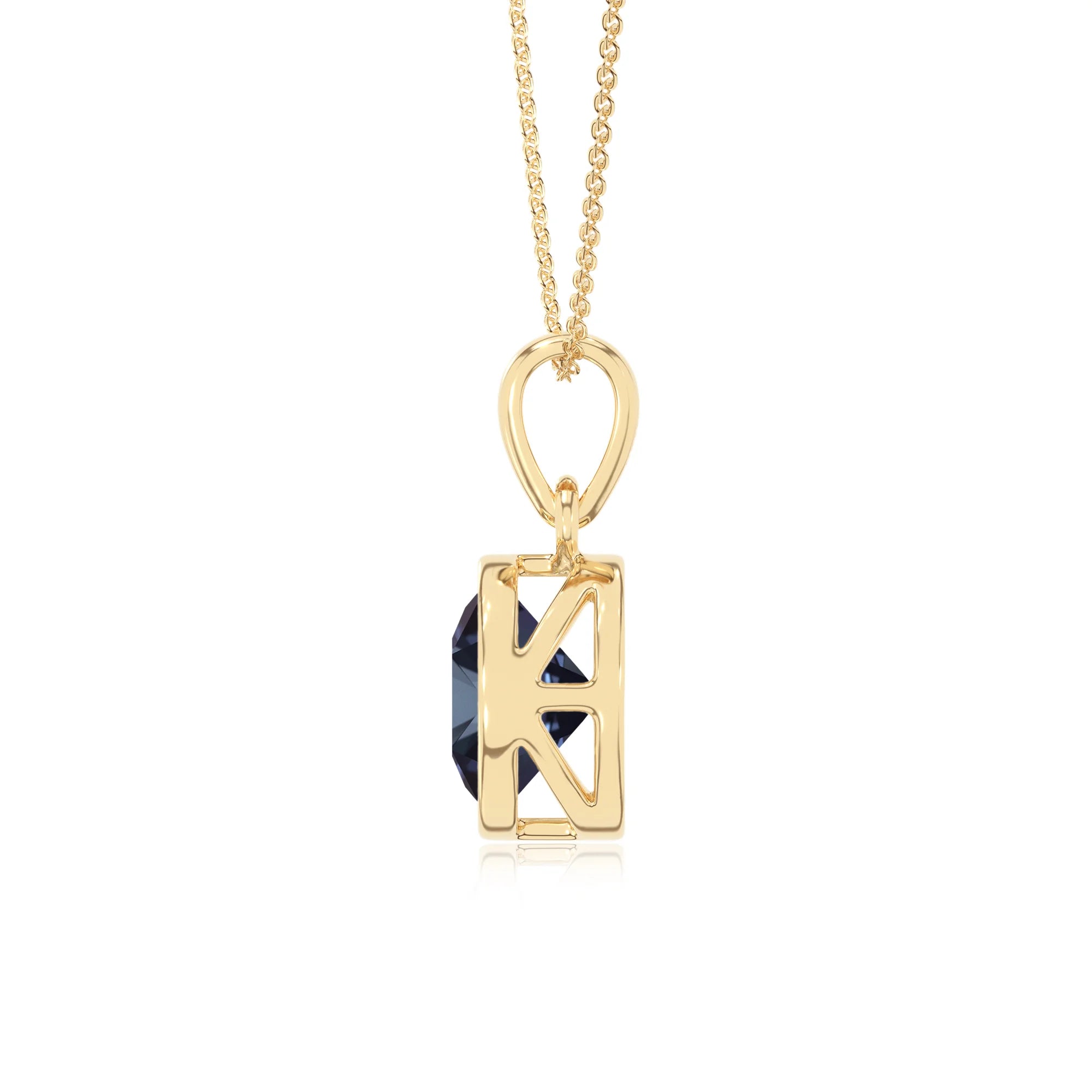 lab grown alexandrite round solitaire necklaces in yellow gold 