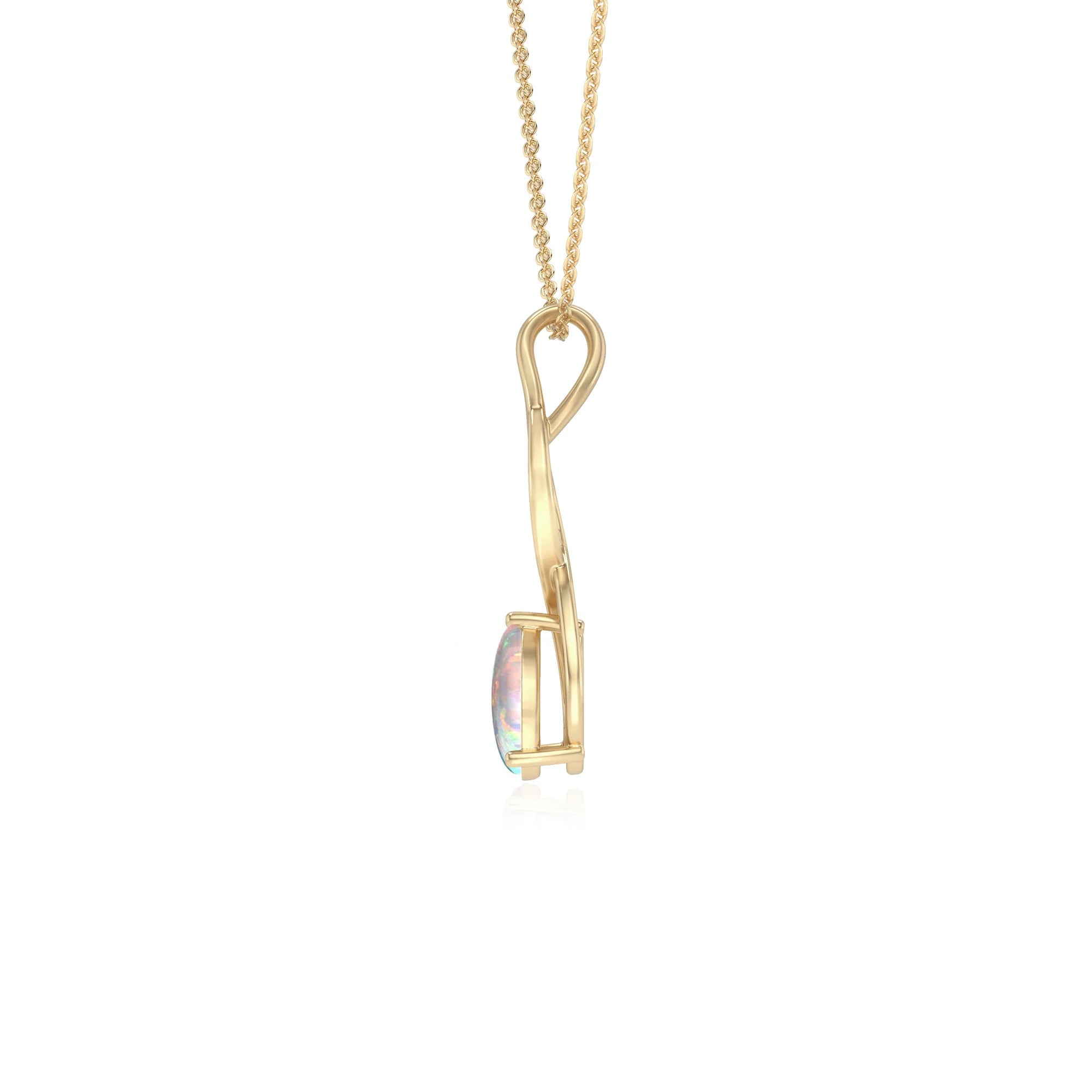 lab grown opal pear solitaire necklaces in yellow gold 