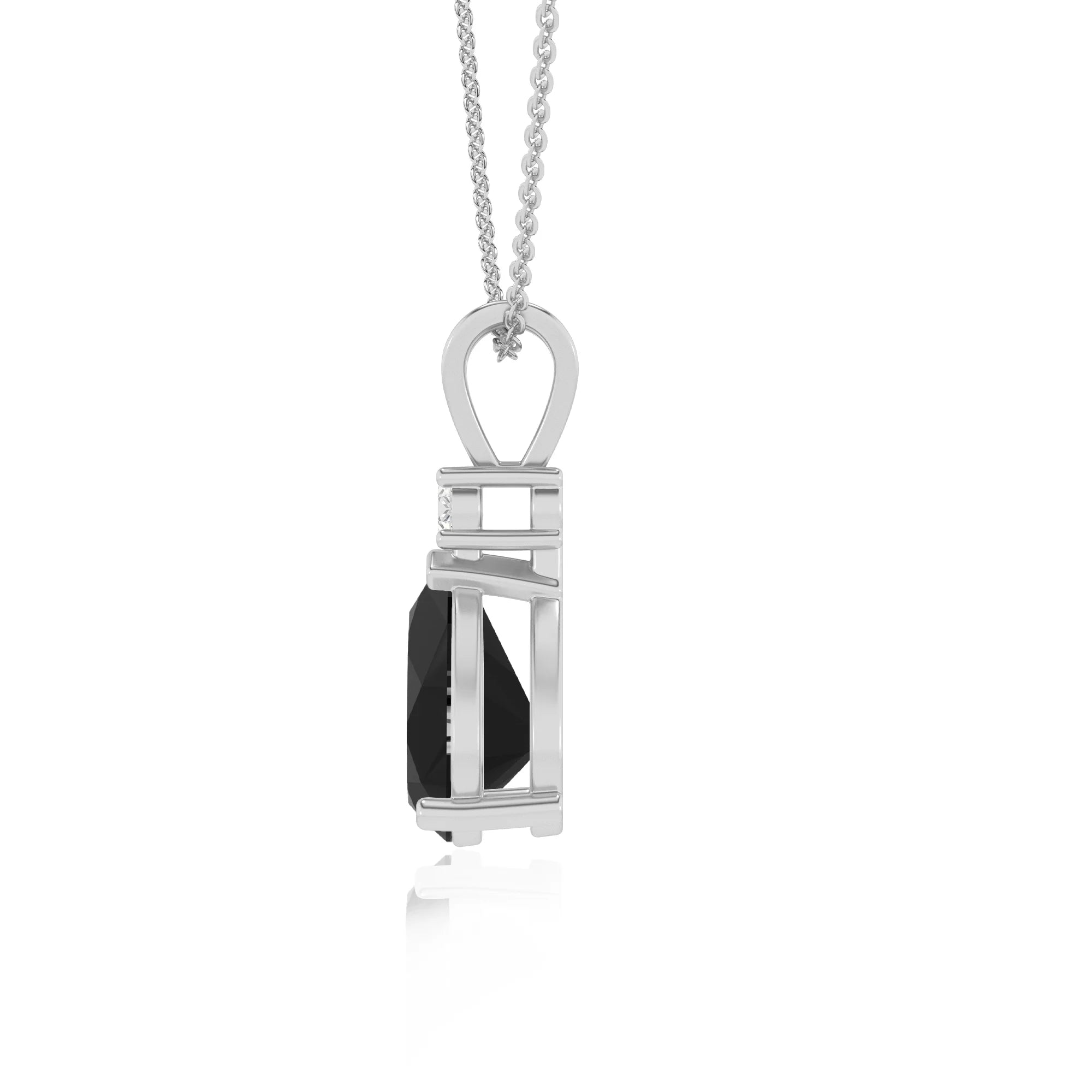natural black-onyx pear solitaire v-bale necklaces in platinum 