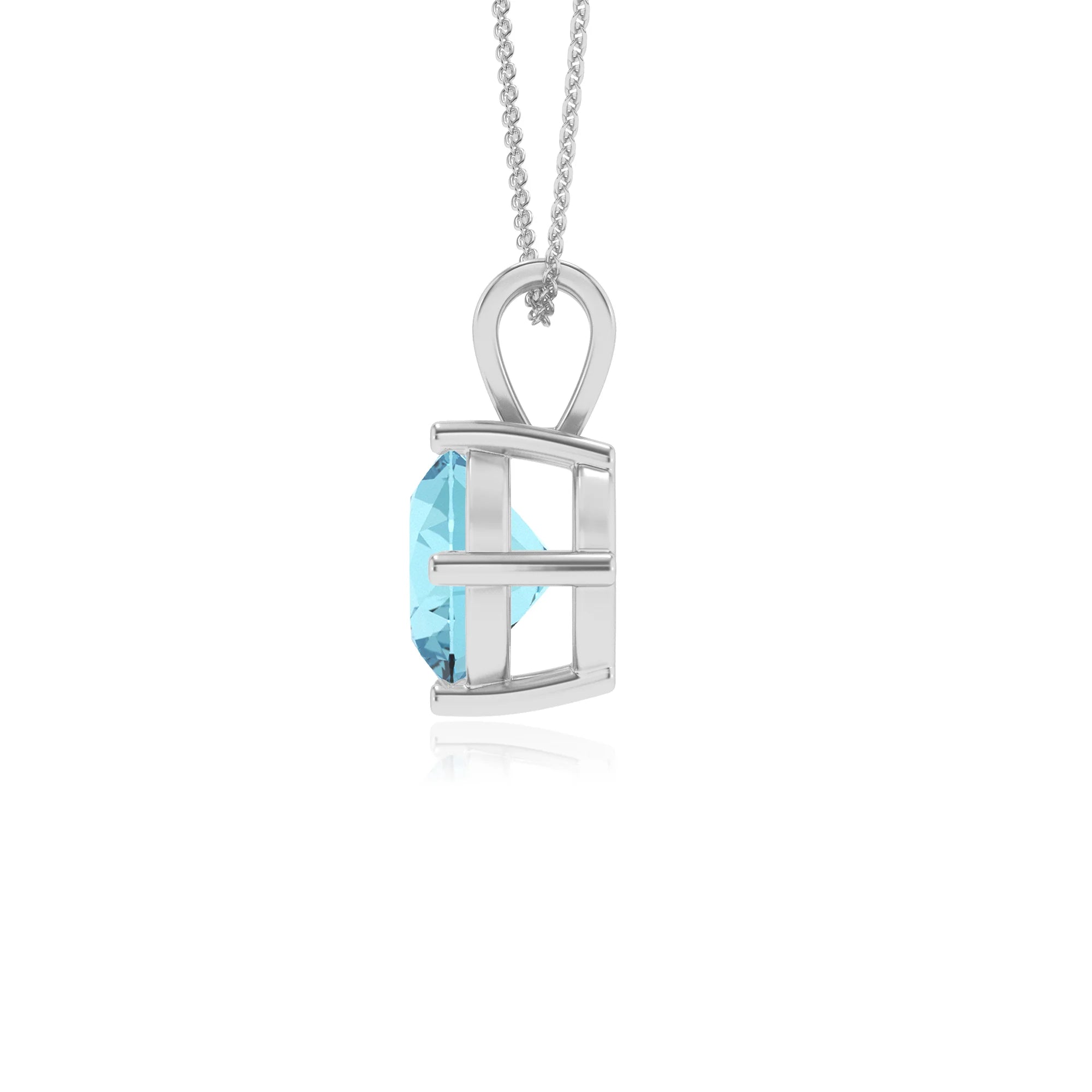 lab grown aquamarine round solitaire v-bale necklaces in sterling silver 