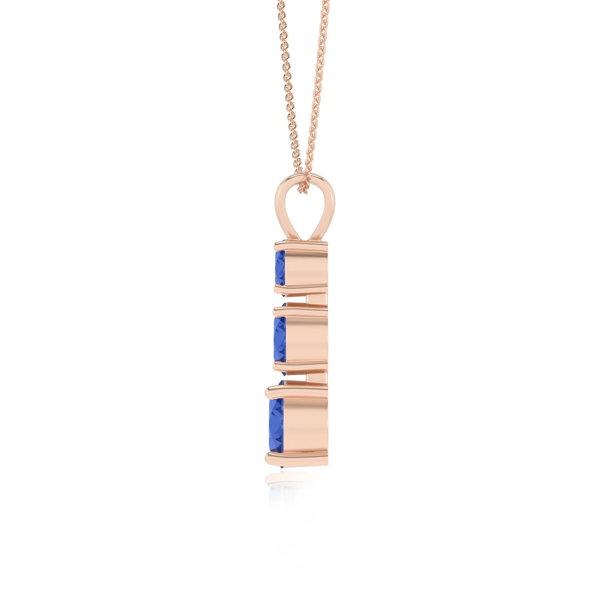 lab grown blue-sapphire round bar v-bale necklaces in rose gold 