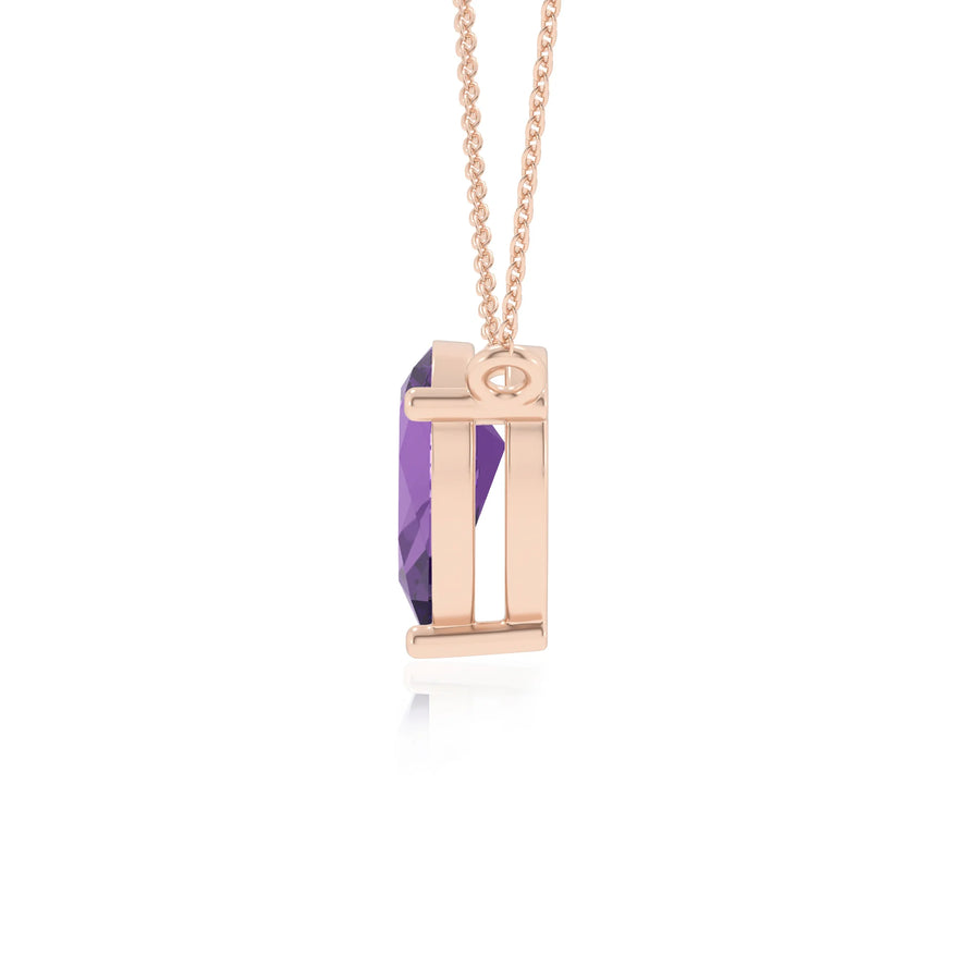 lab grown amethyst pear solitaire necklaces in rose gold 