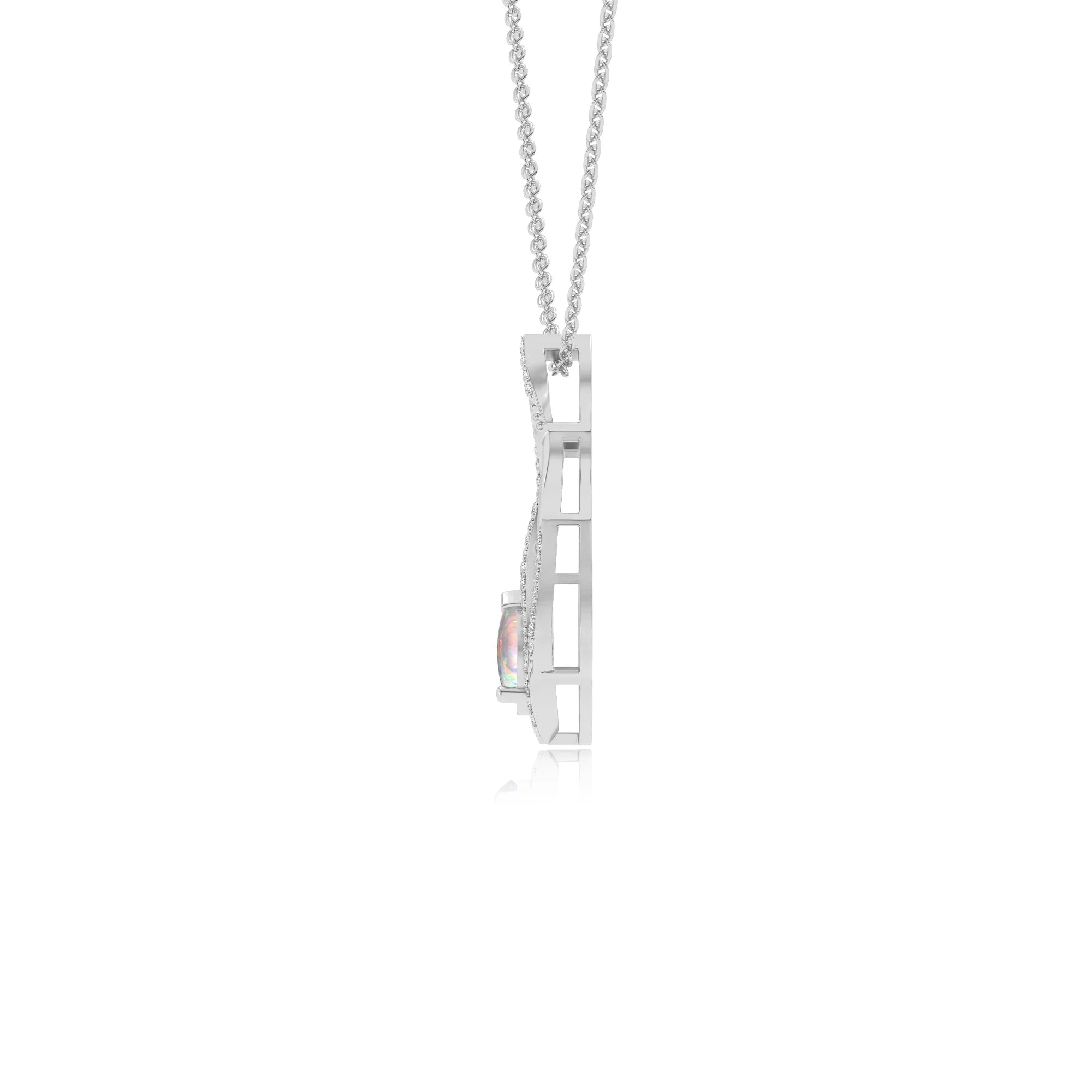 lab grown opal pear solitaire necklaces in white gold 