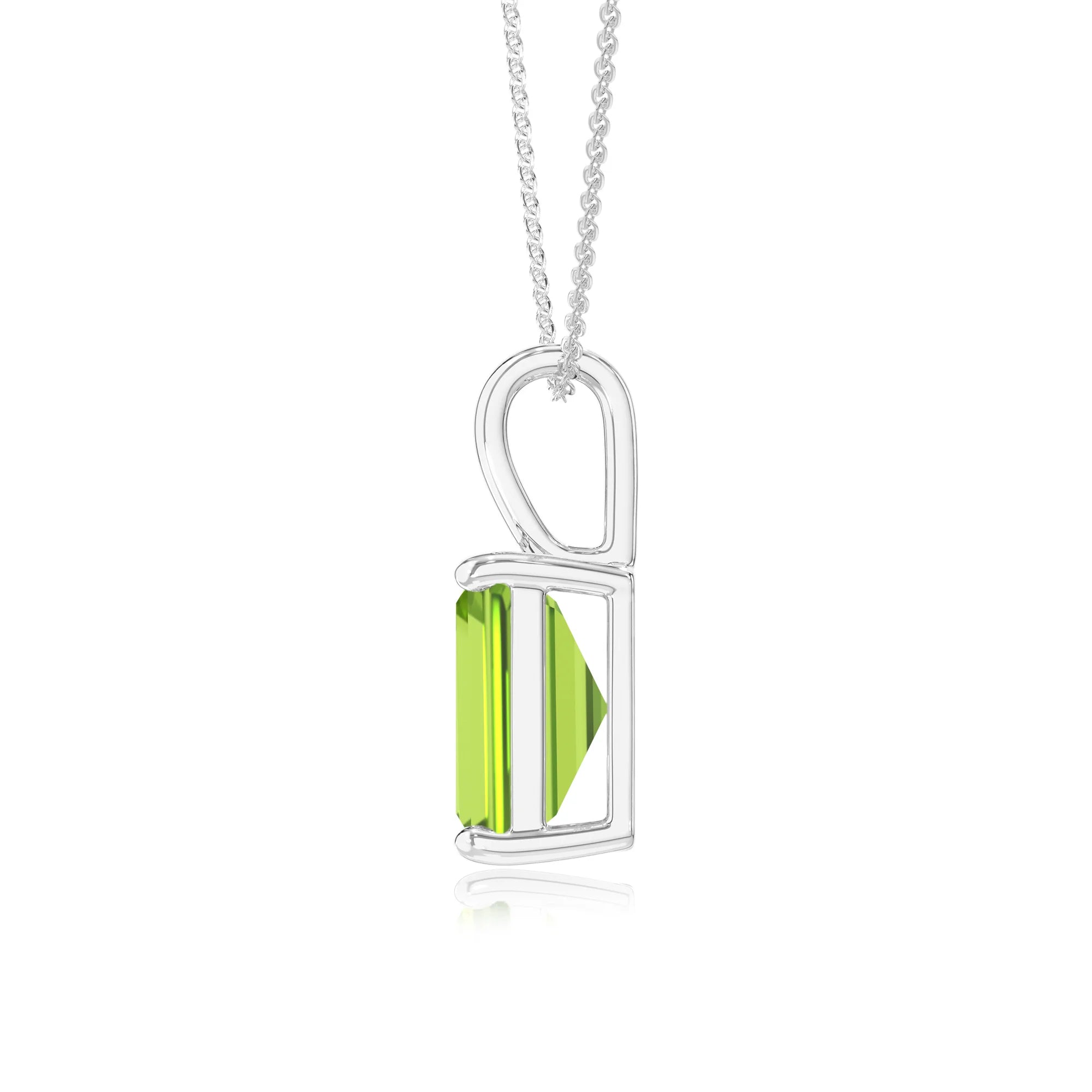 natural peridot emerald cut solitaire necklaces in white gold 