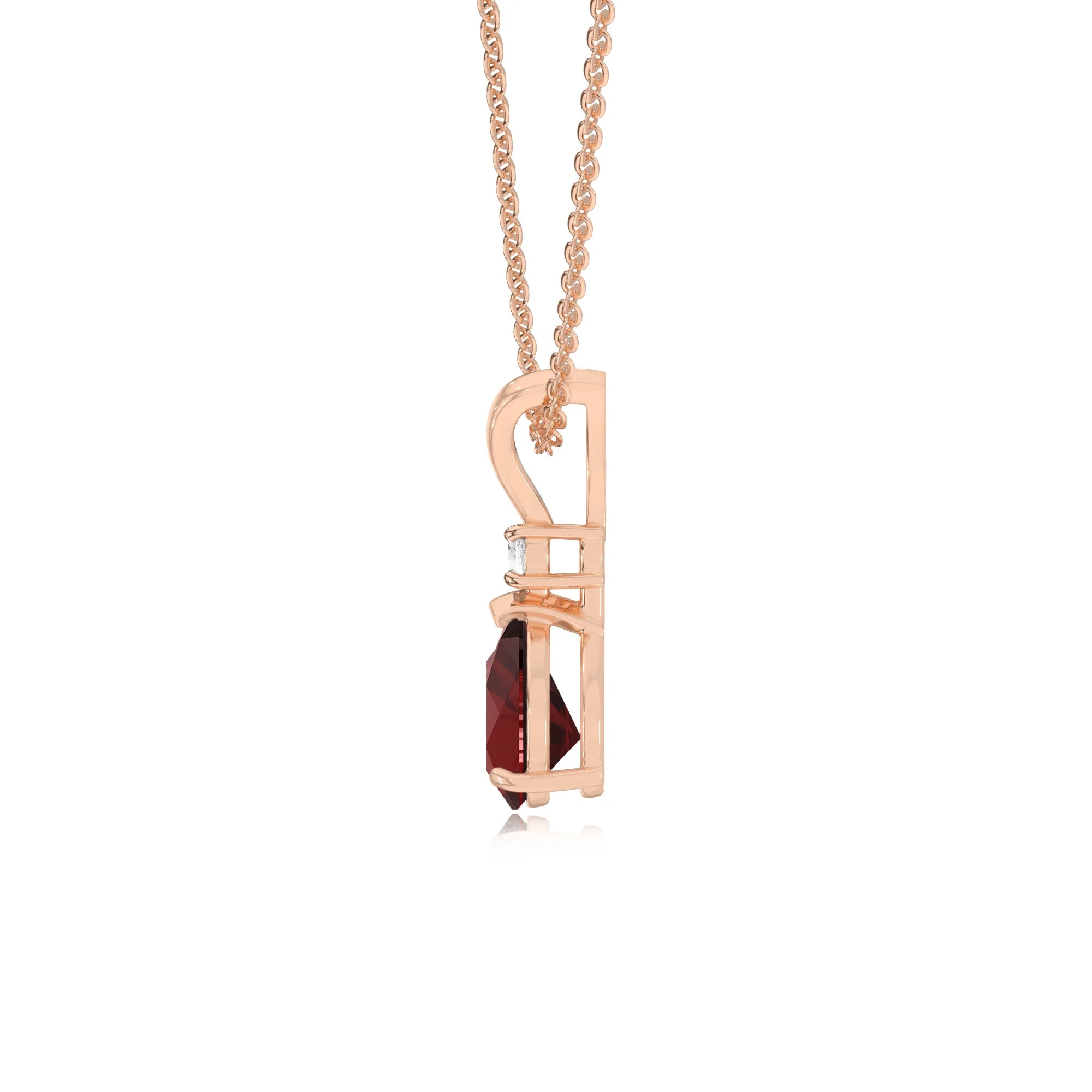 natural garnet pear solitaire v-bale necklaces in rose gold 