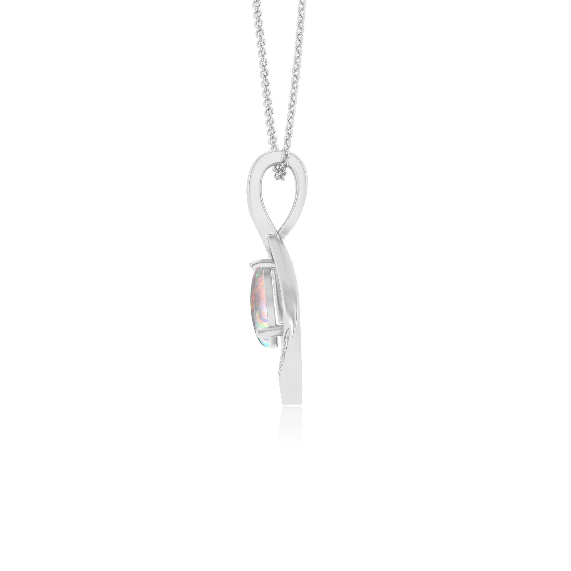 lab grown opal pear solitaire necklaces in white gold 