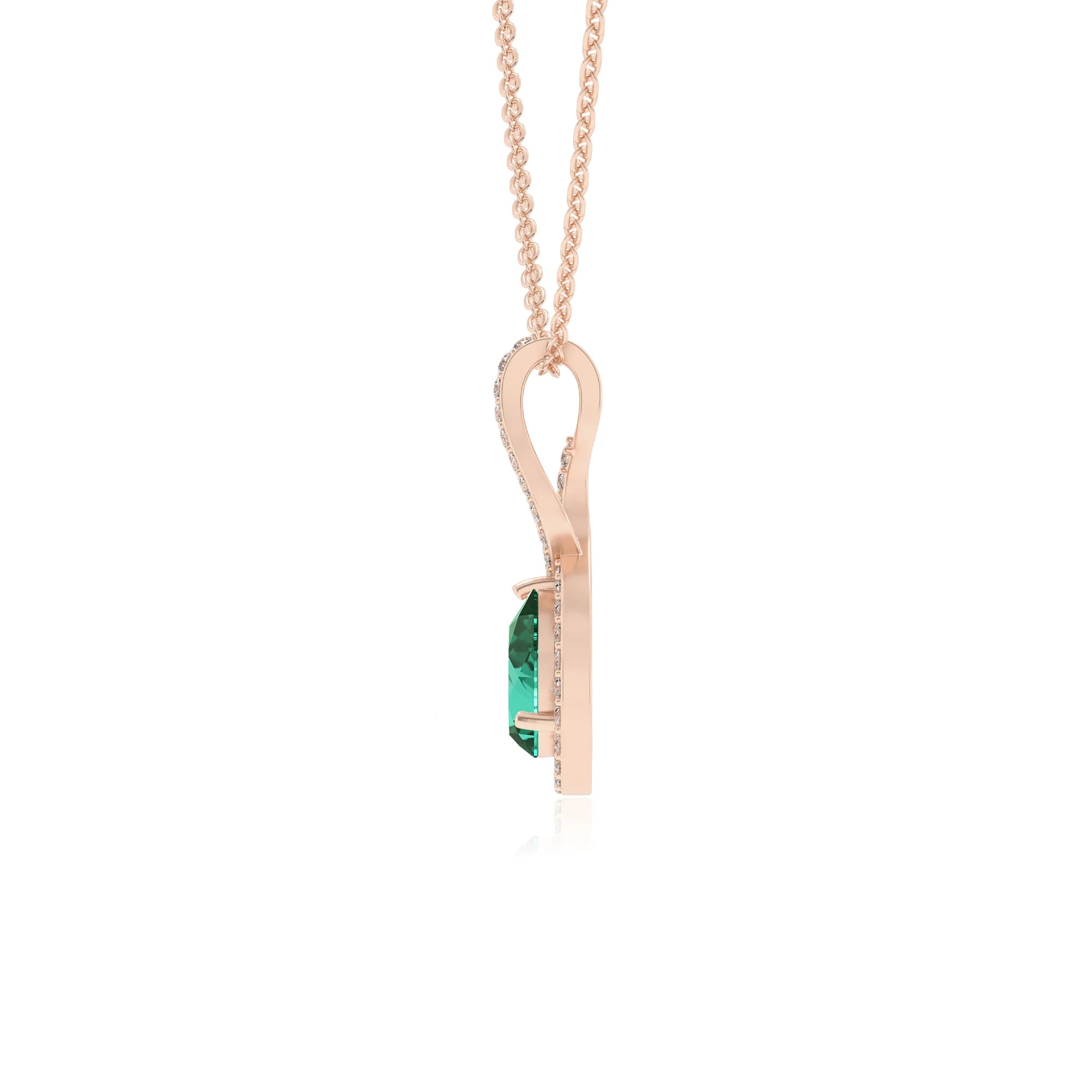 lab grown emerald pear necklaces in rose gold 