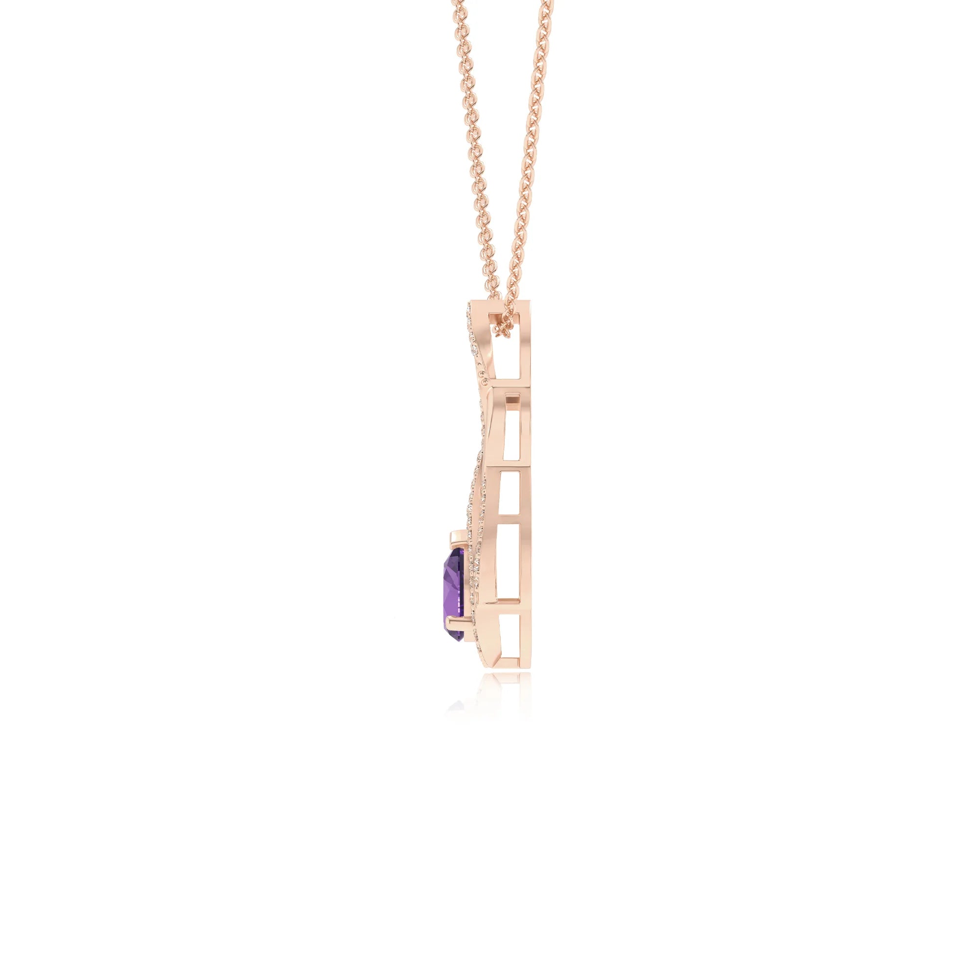 lab grown amethyst pear solitaire necklaces in rose gold 