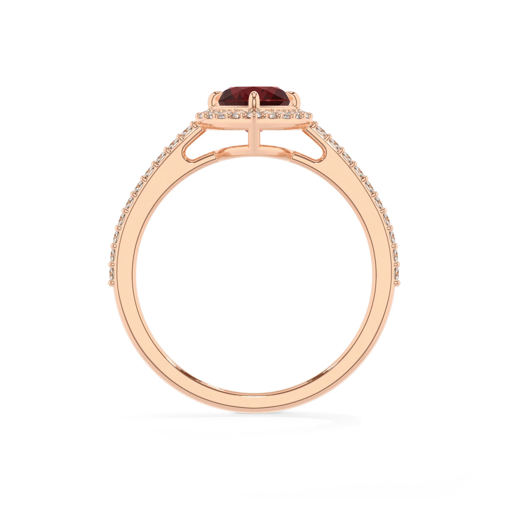 natural garnet heart solitaire rings in rose gold 