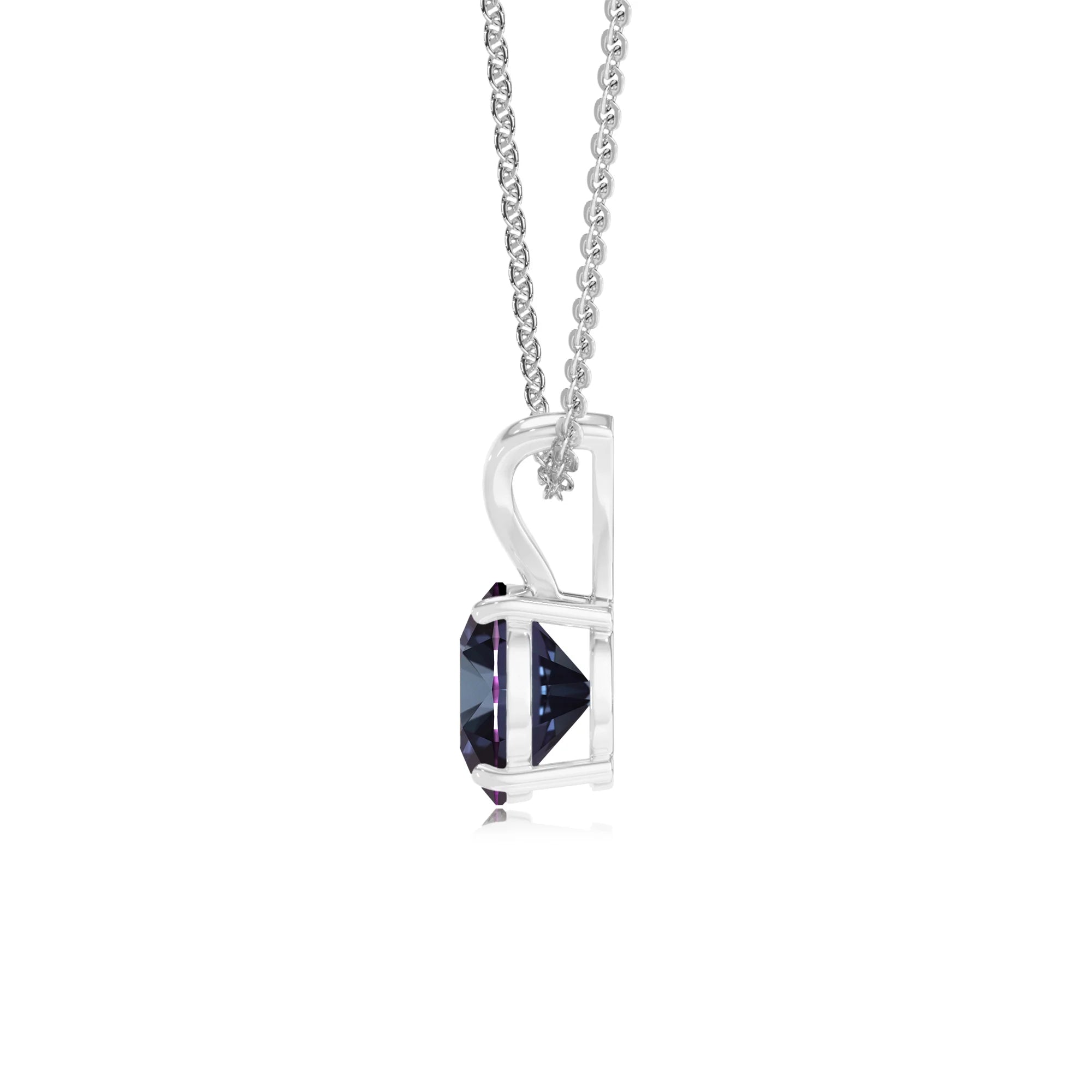 lab grown alexandrite round solitaire v-bale necklaces in white gold 