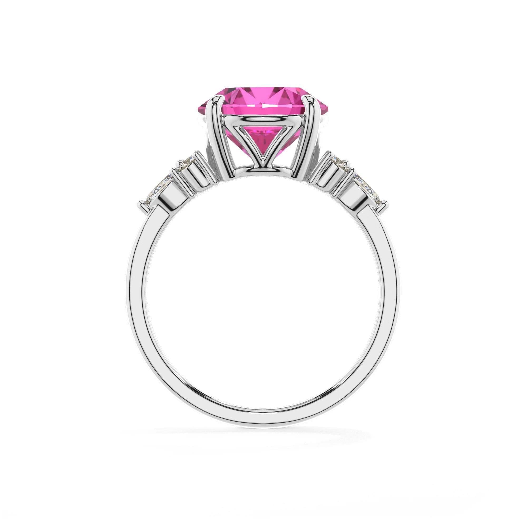 lab grown pink-sapphire round solitaire rings in sterling silver 