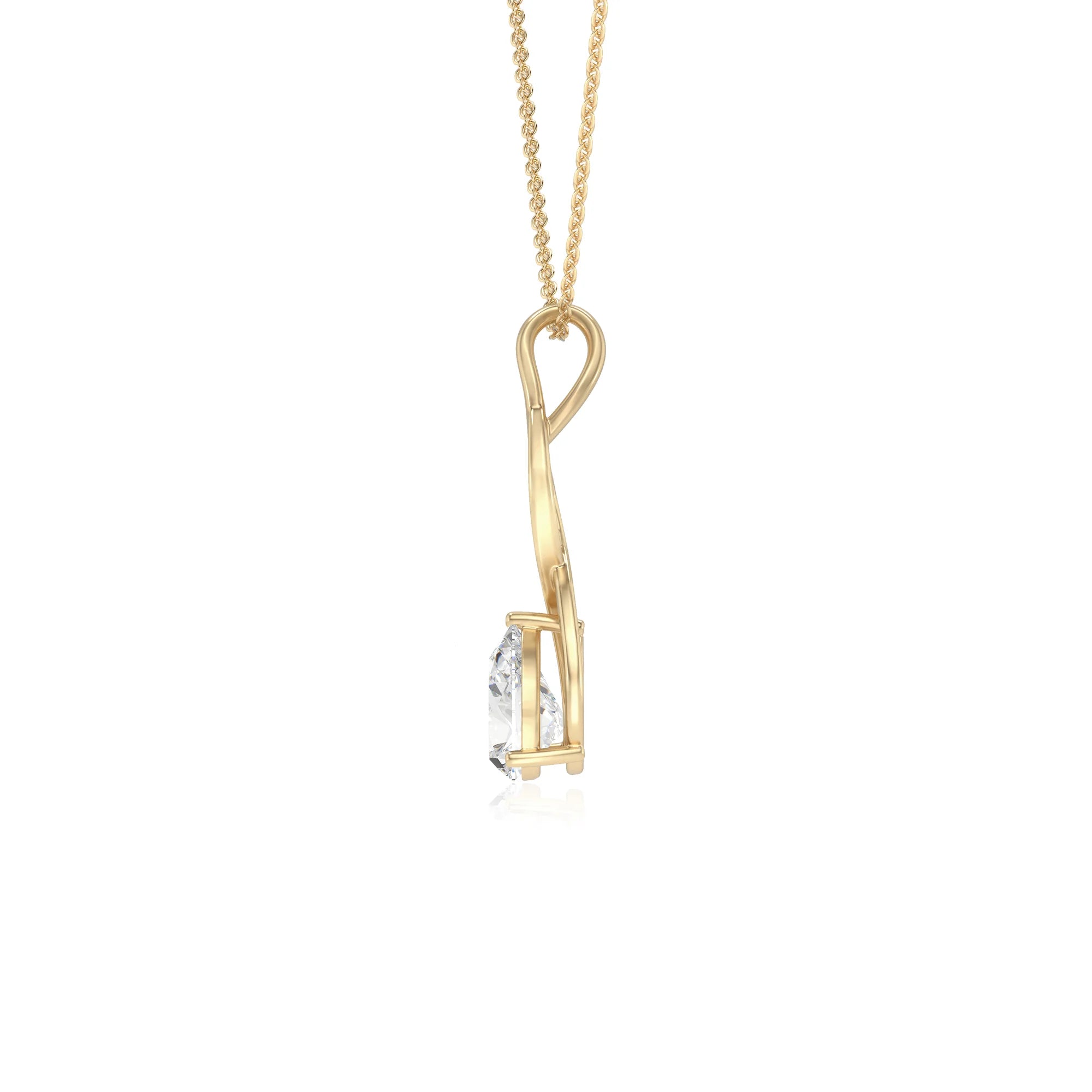 lab grown moissanite pear solitaire necklaces in yellow gold 