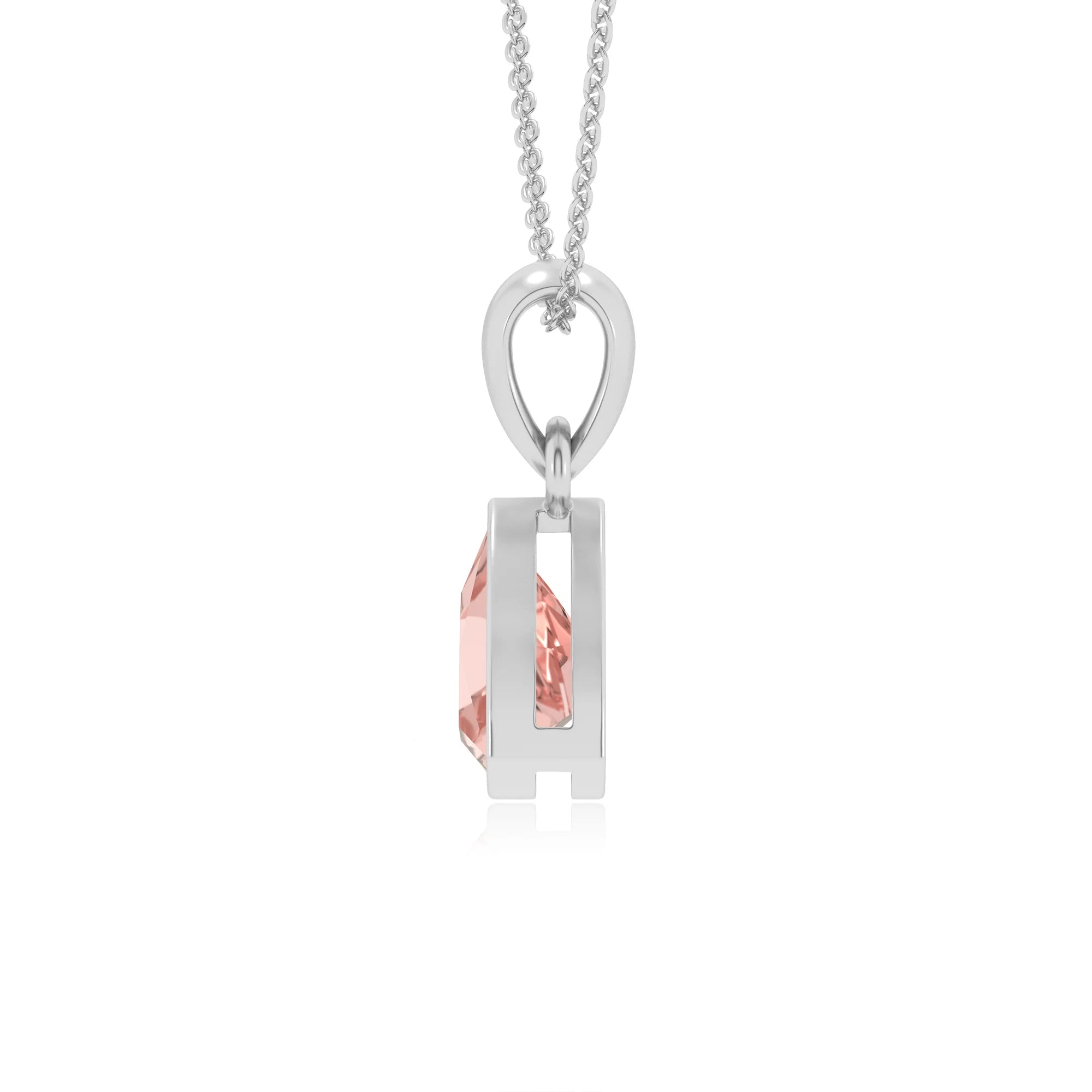lab grown morganite trillion solitaire necklaces in white gold 