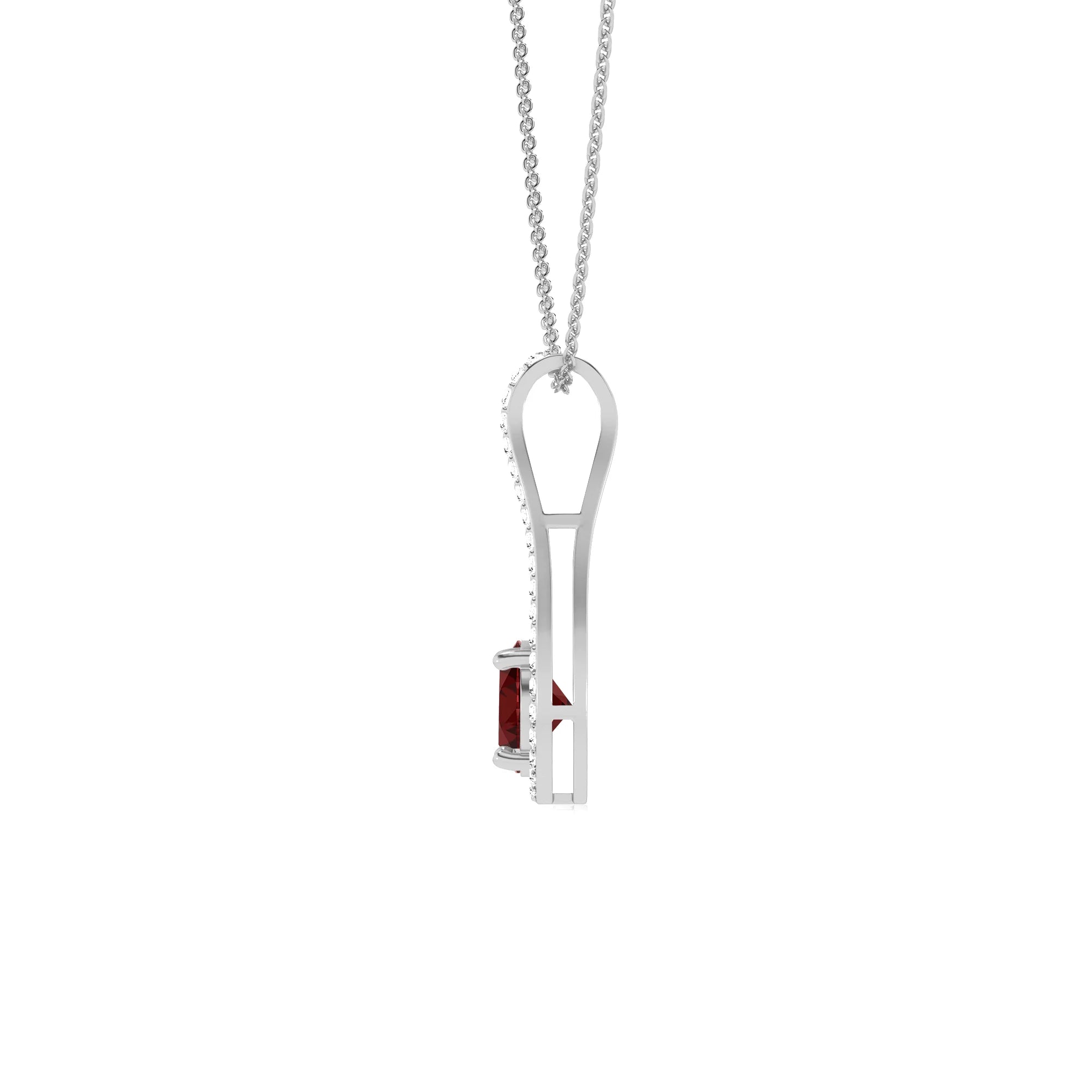 natural garnet round solitaire v-bale necklaces in platinum 