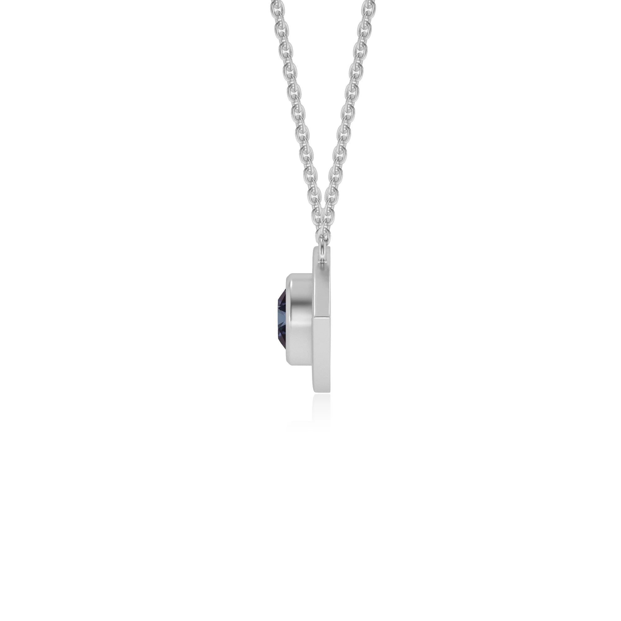 lab grown alexandrite round solitaire necklaces in white gold 