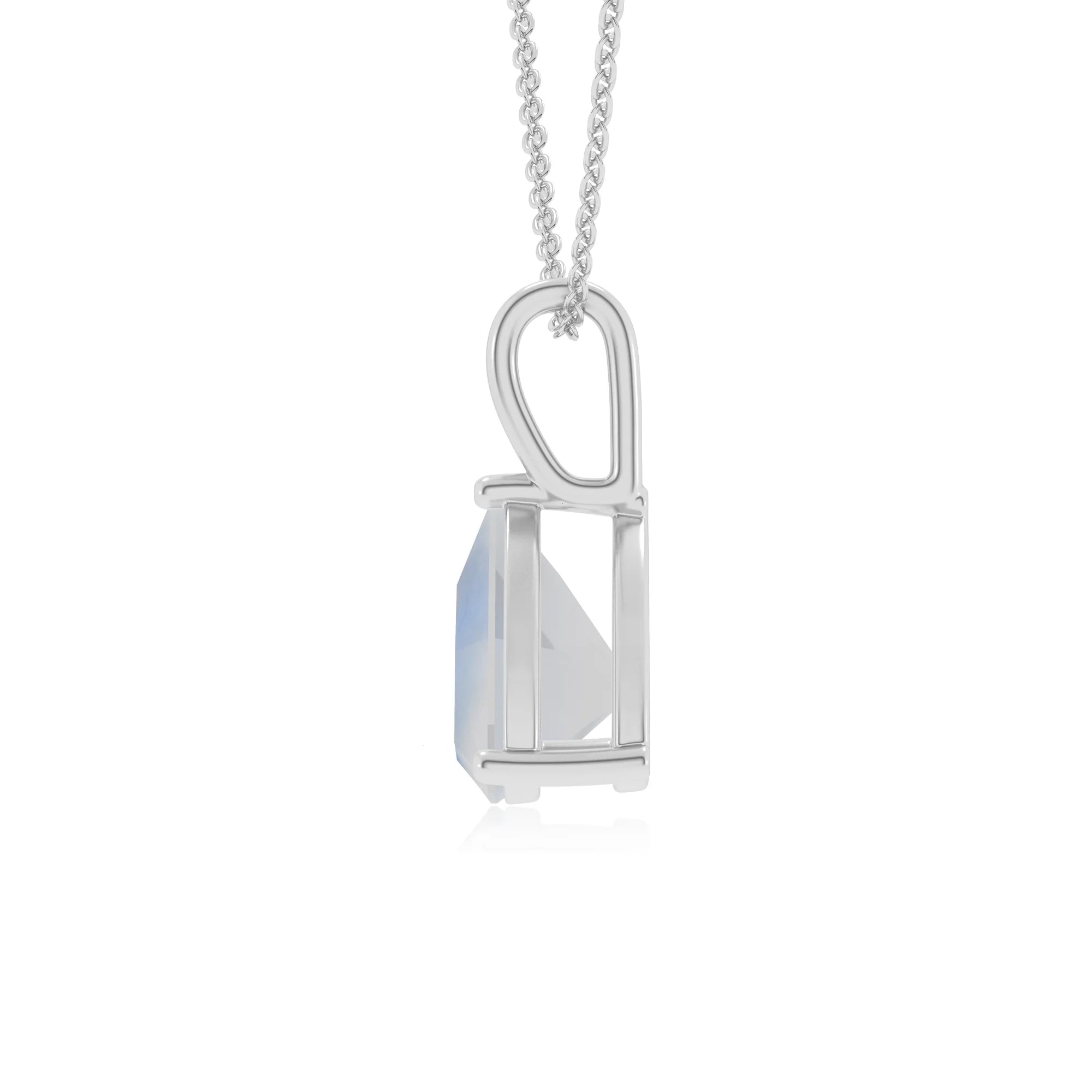 natural rainbow-moonstone trillion solitaire necklaces in white gold 